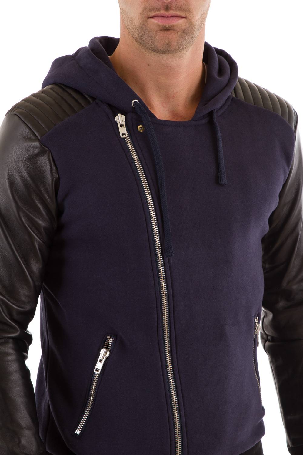 Seven tees Biker style hoodie Blue for Men - Image n°3