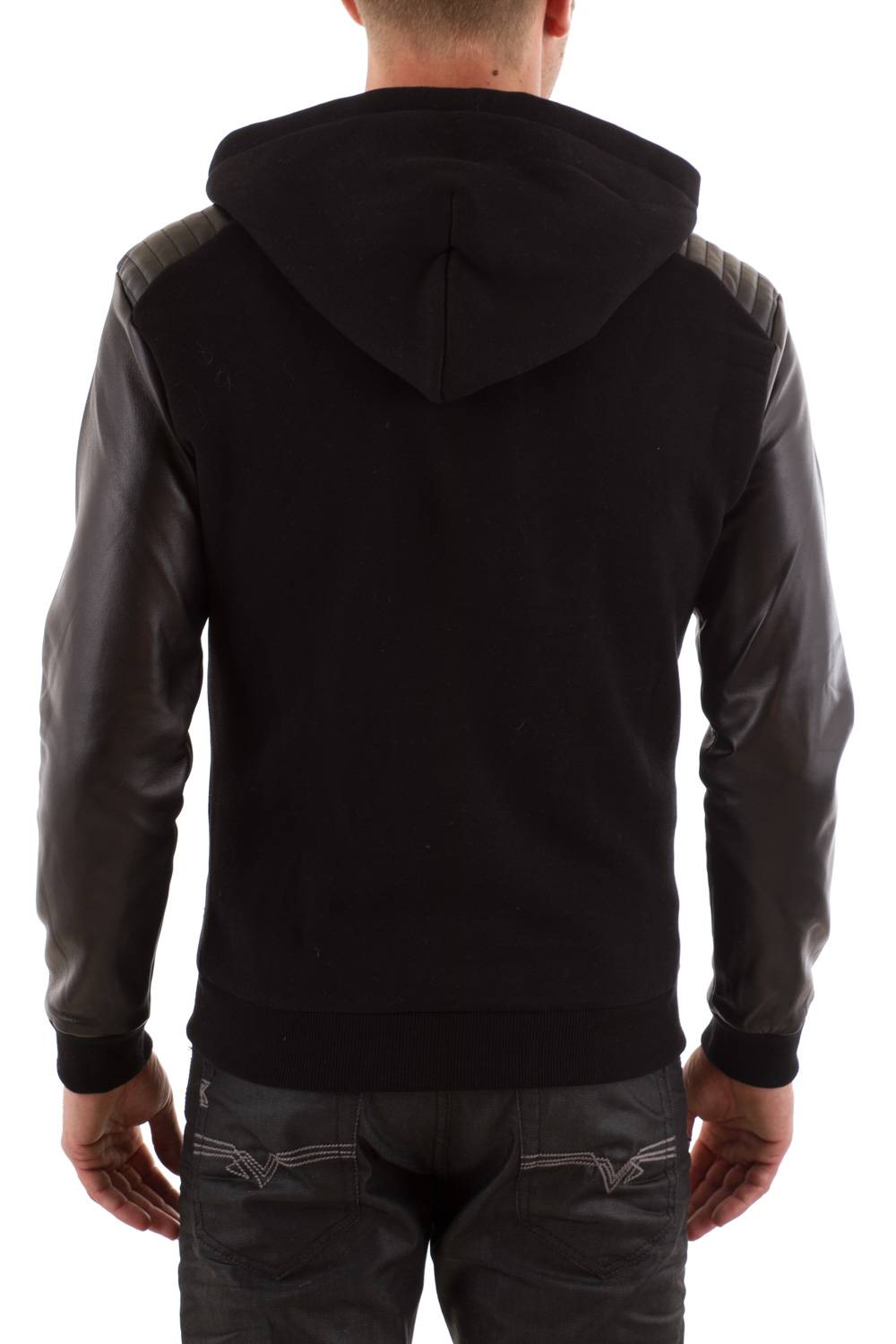 Seven tees Men's Sweater Cotton and leather Black - Image n°4