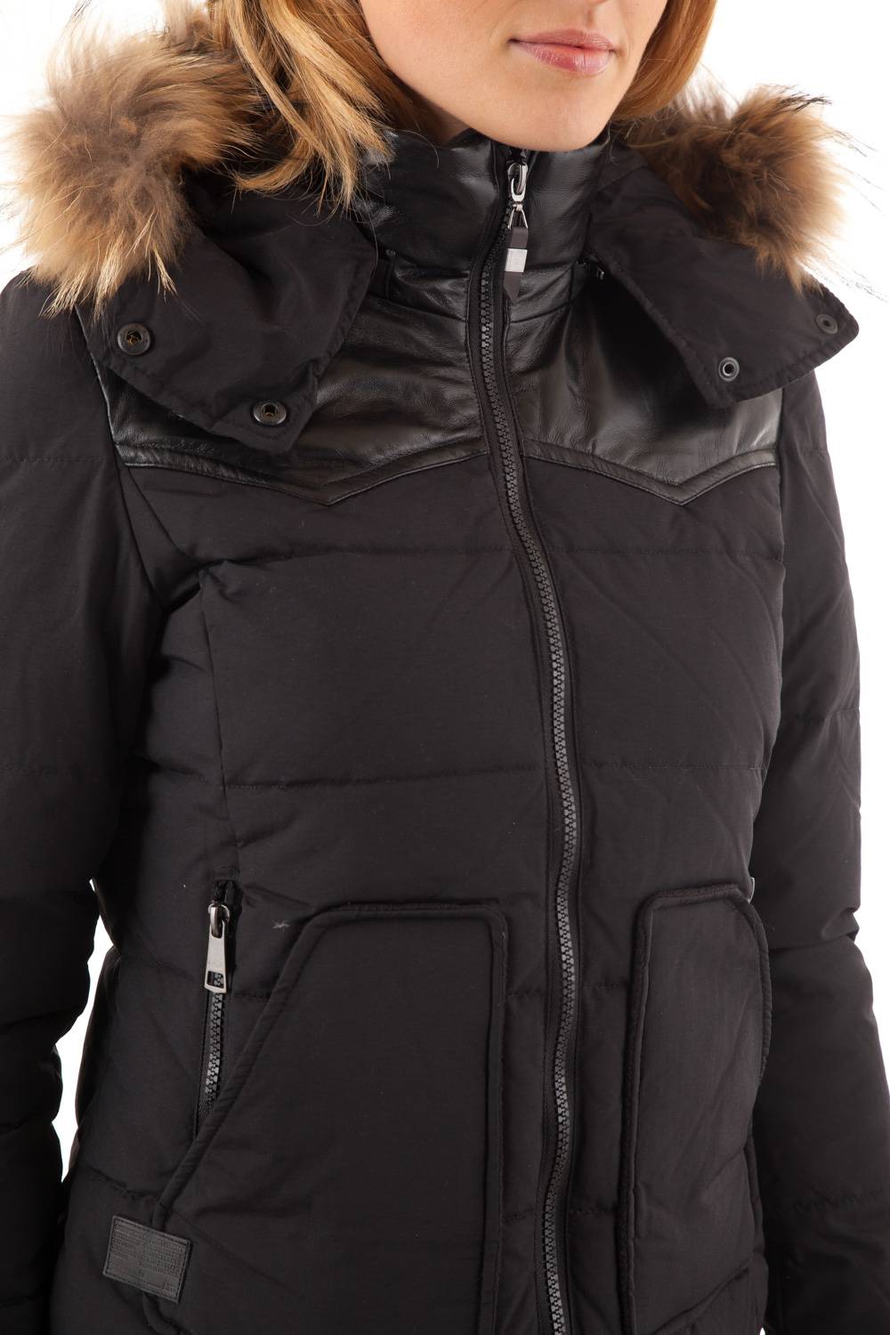 Short Black Redskins Down Jacket for Women in nylon - Image n°4