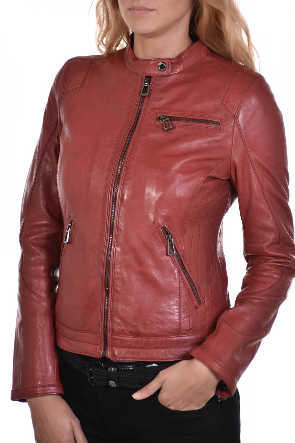 Red lambskin leather jacket - Image n°3