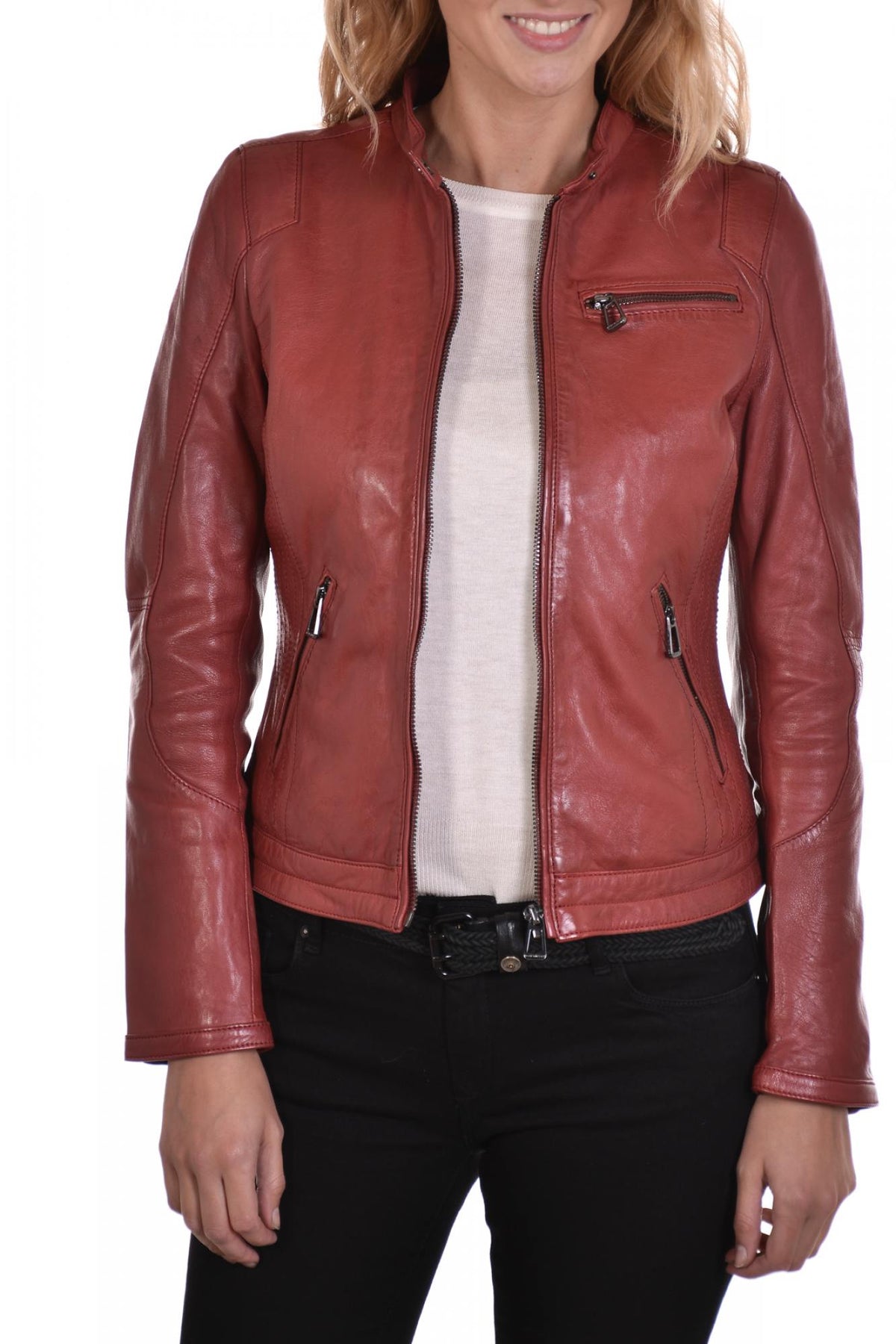 Red lambskin leather jacket - Image n°5