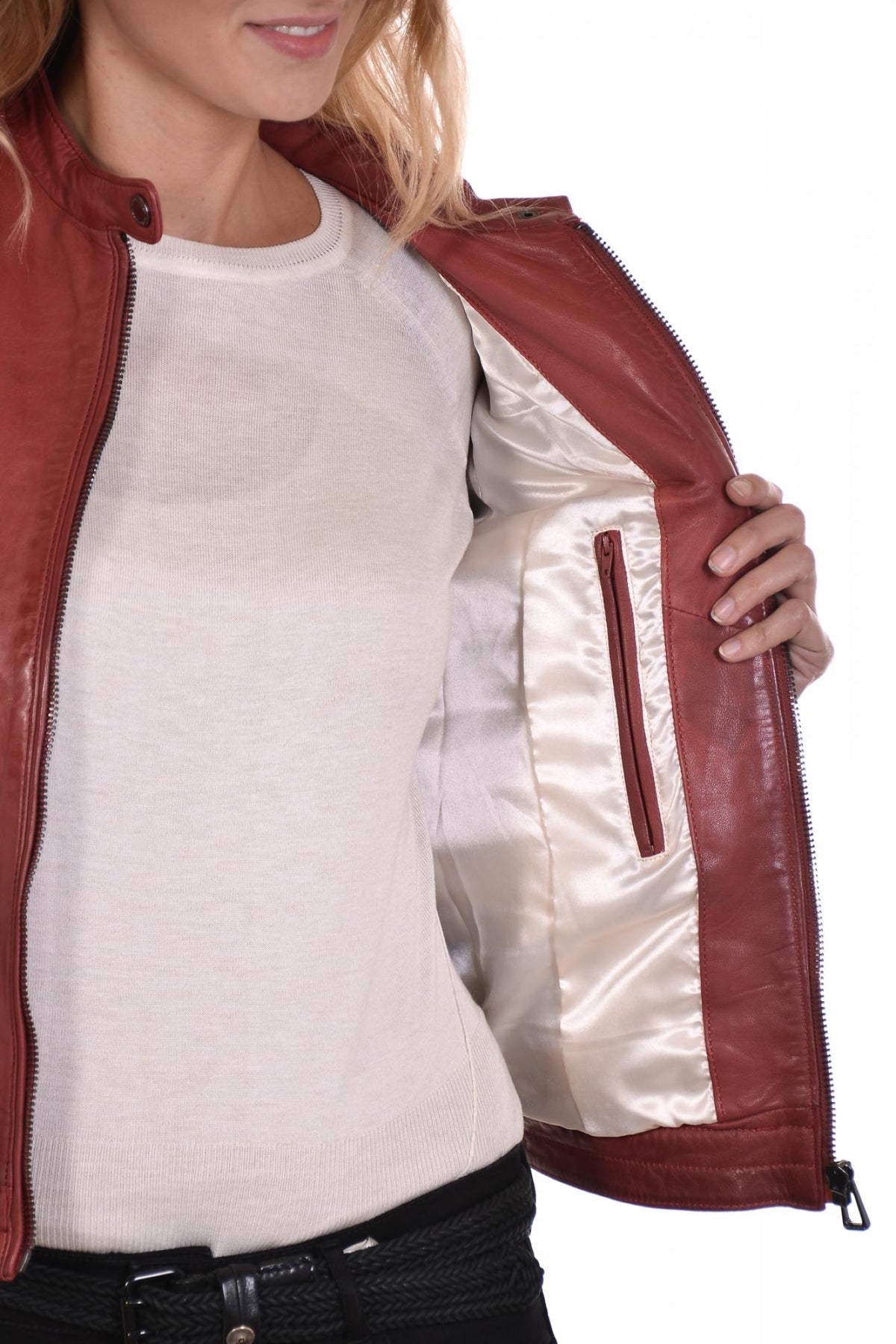 Red lambskin leather jacket - Image n°6