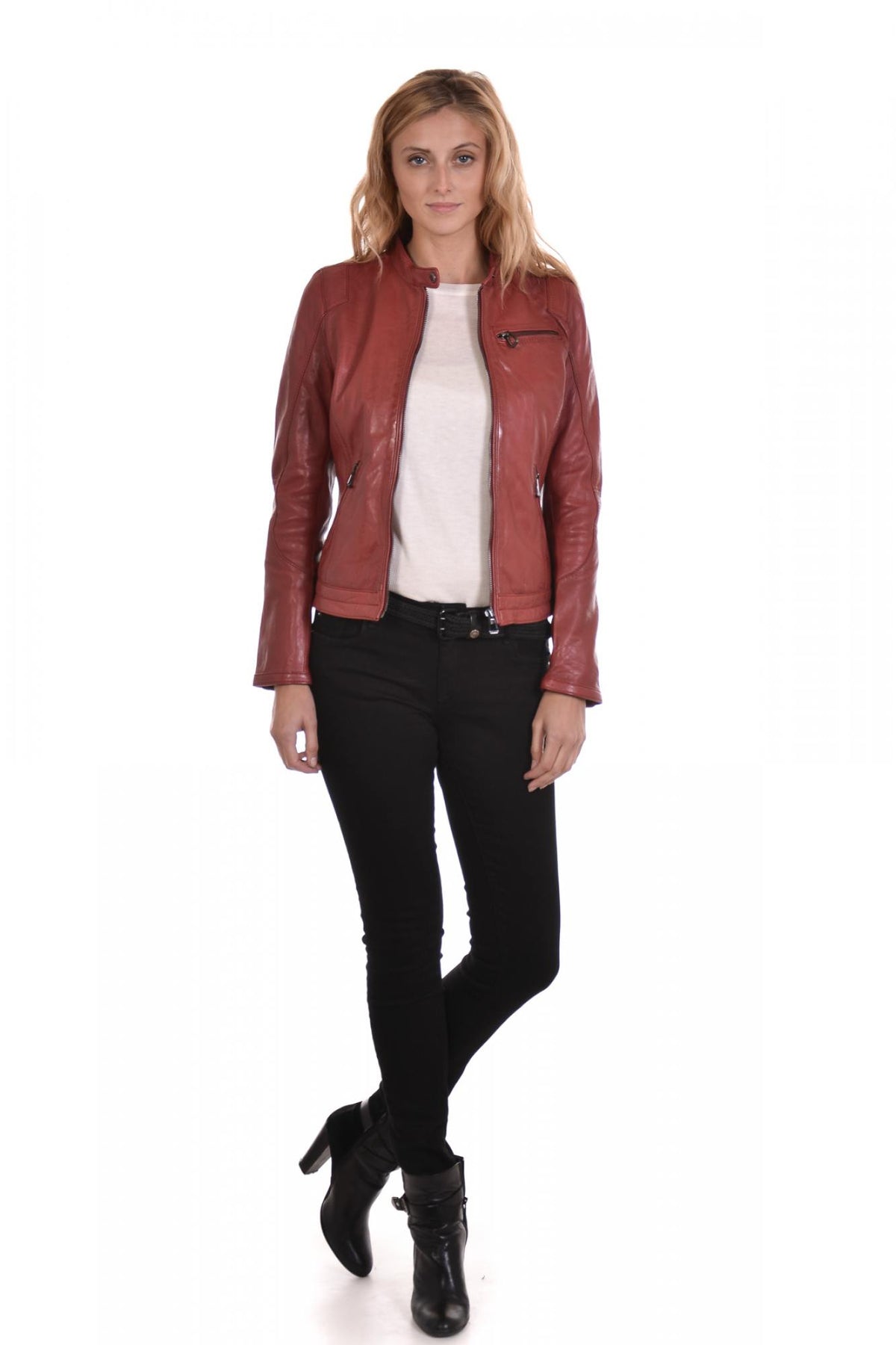 Red lambskin leather jacket - Image n°2