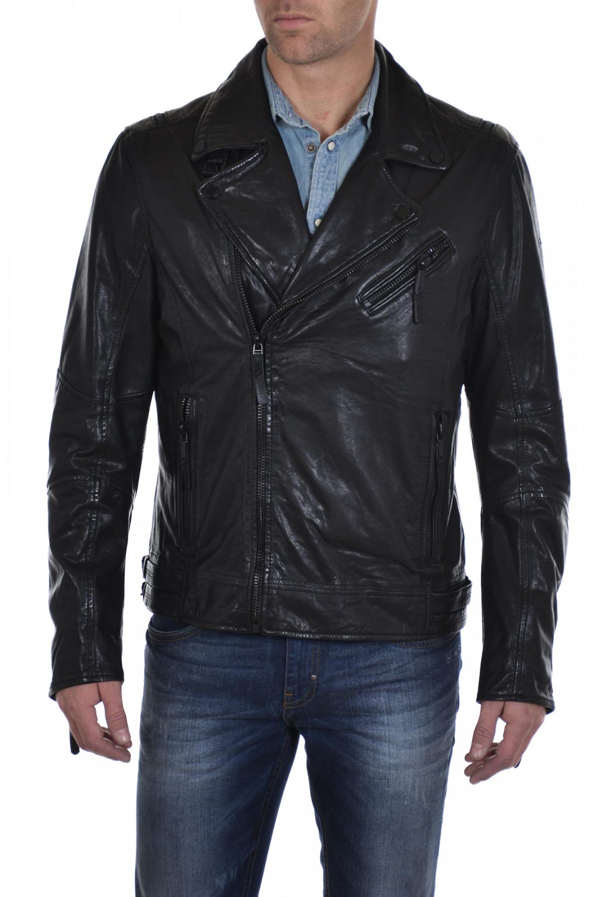 Mauritius men's black lambskin Biker Jacket - Image n°4