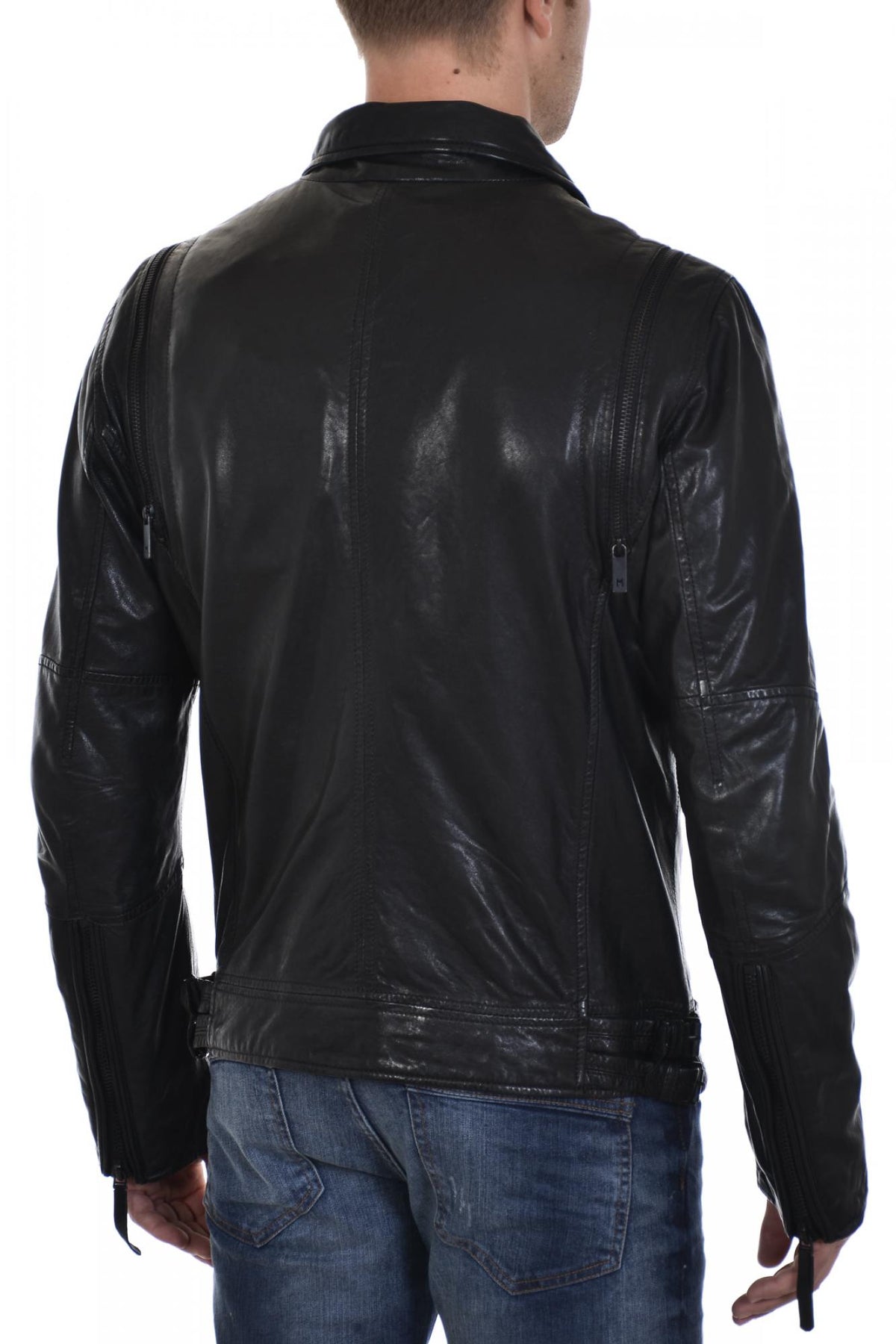 Mauritius men's black lambskin Biker Jacket - Image n°3