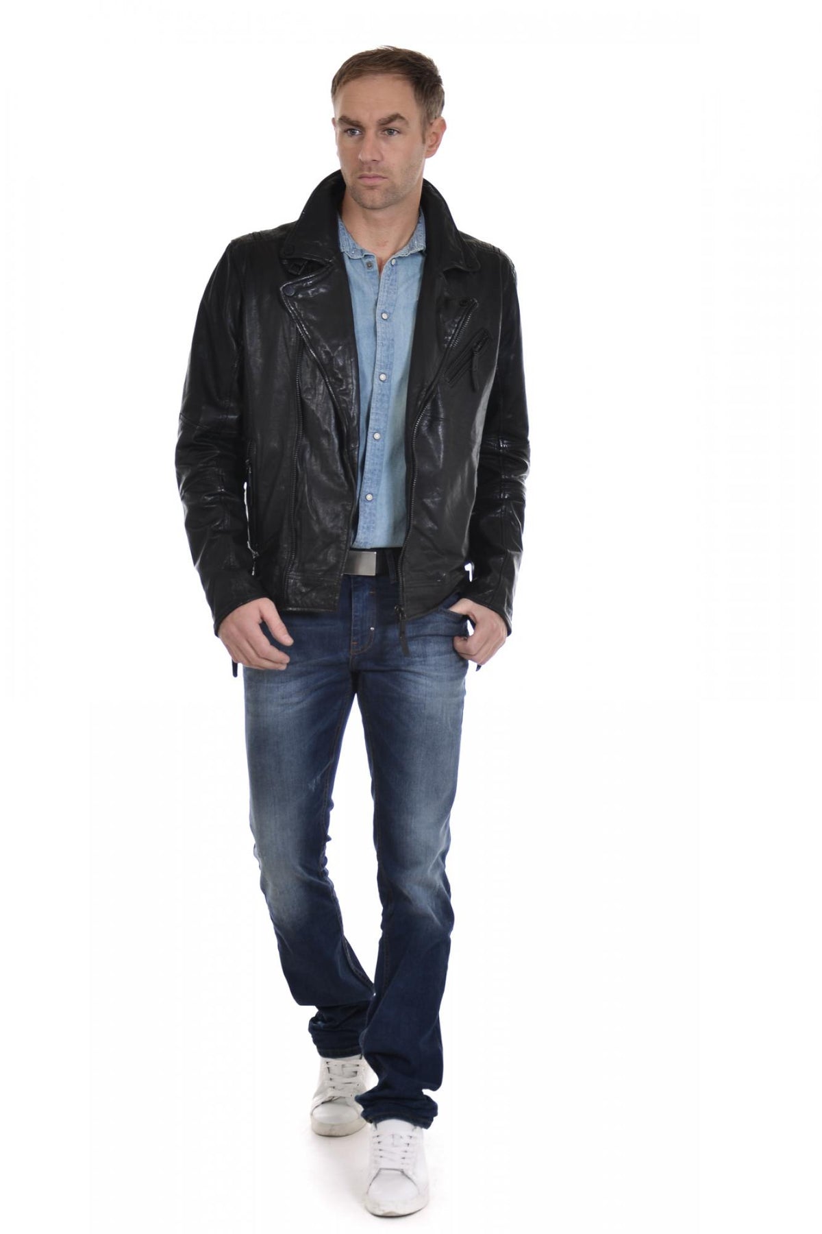 Mauritius men's black lambskin Biker Jacket - Image n°2