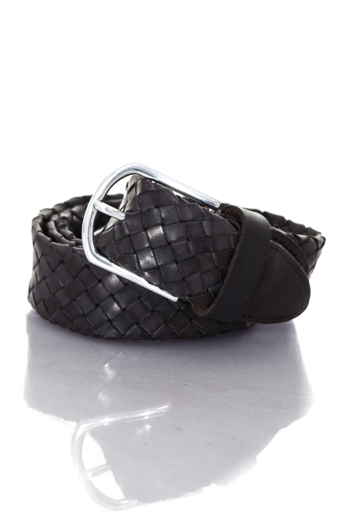 Men's braided black leather belt - Image n°1