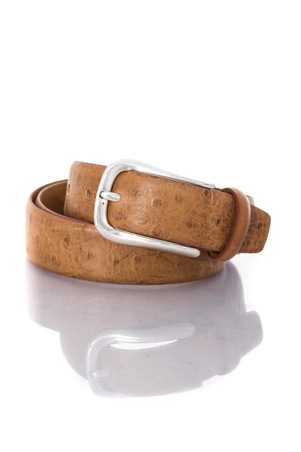 Men's hazelnut colored leather belt - Image n°1