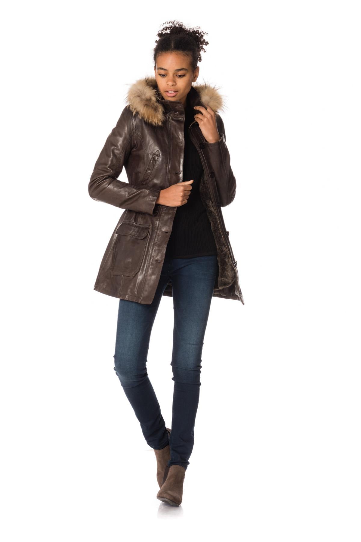 Rose Garden women's leather parka - Image n°2