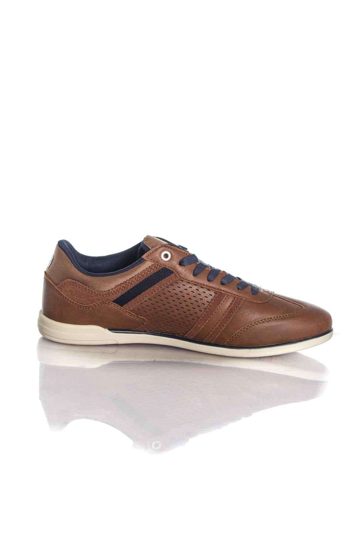 Cognac and navy faux leather sneakers - Image n°2