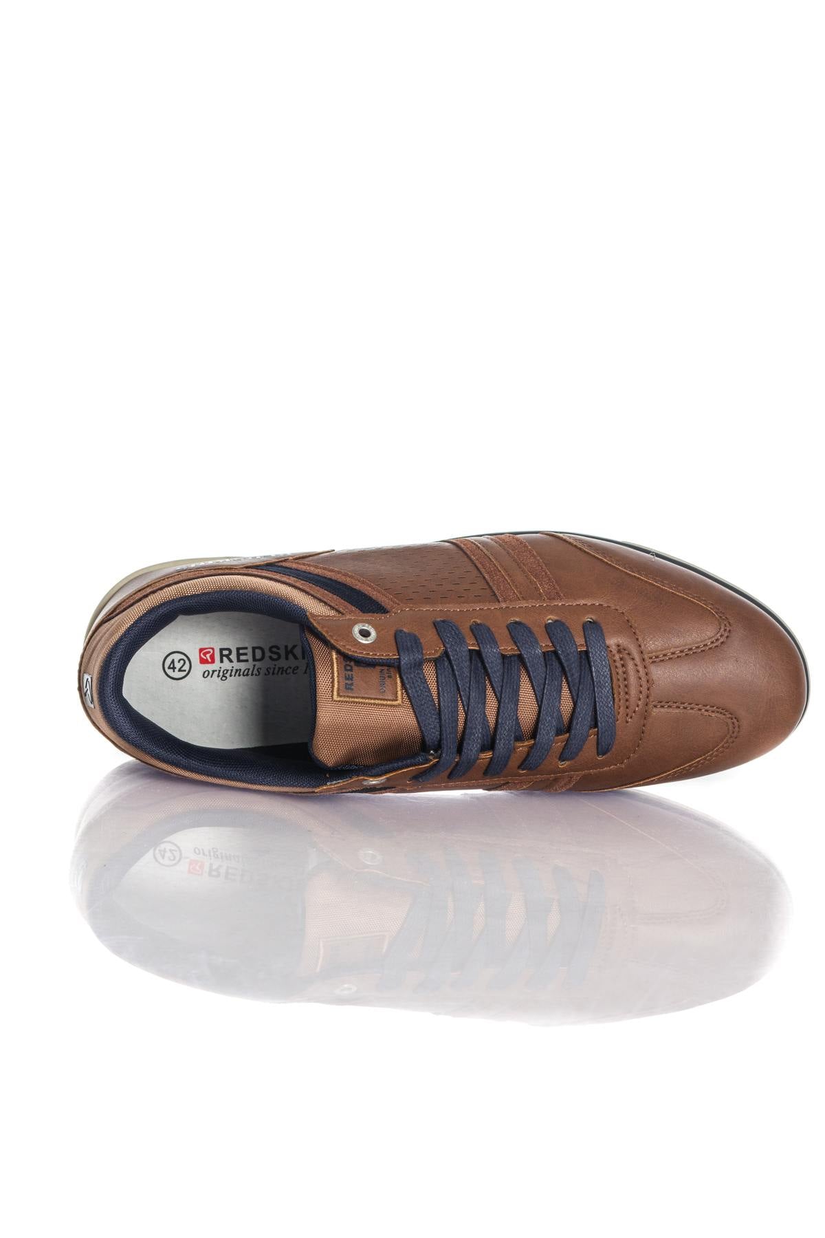 Cognac and navy faux leather sneakers - Image n°3