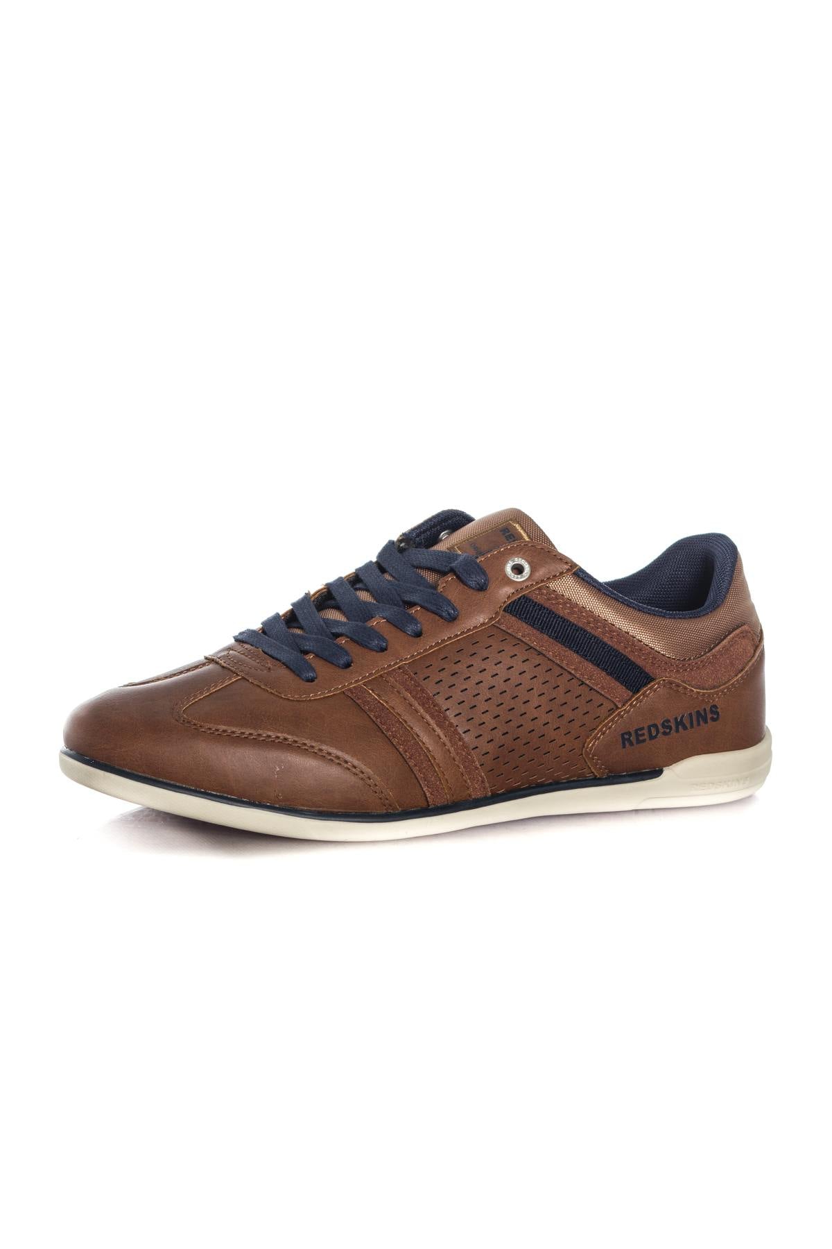 Cognac and navy faux leather sneakers - Image n°7