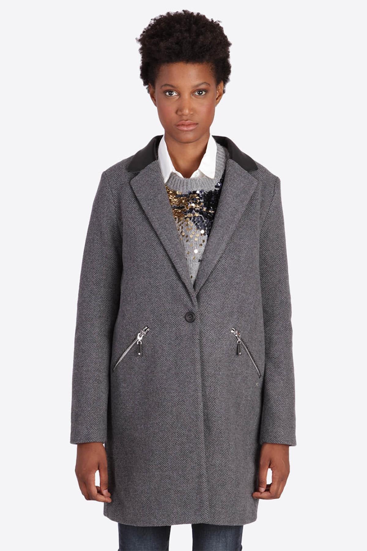 Women's long gray coat - Image n°1