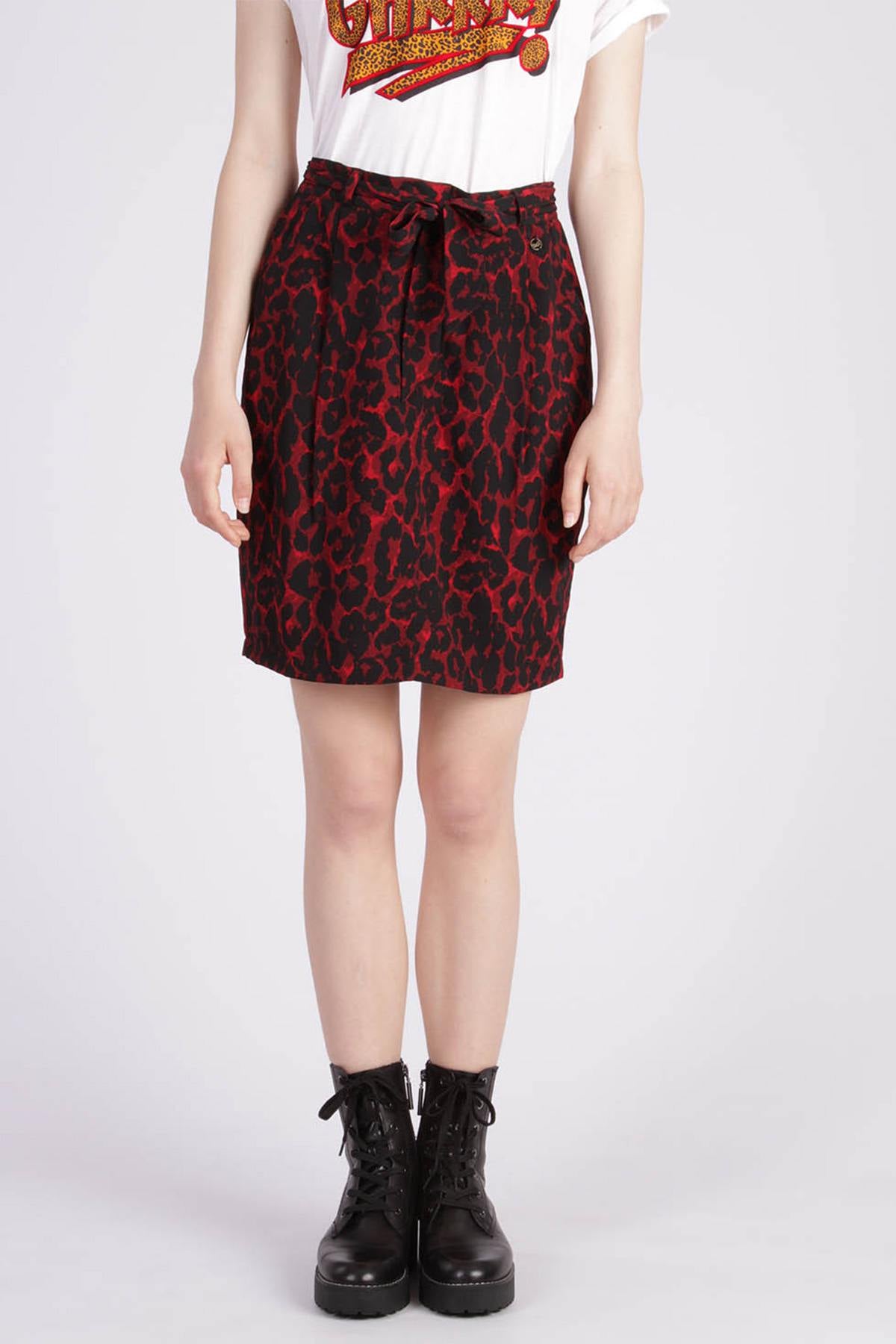 Red animal print pencil skirt - Image n°1