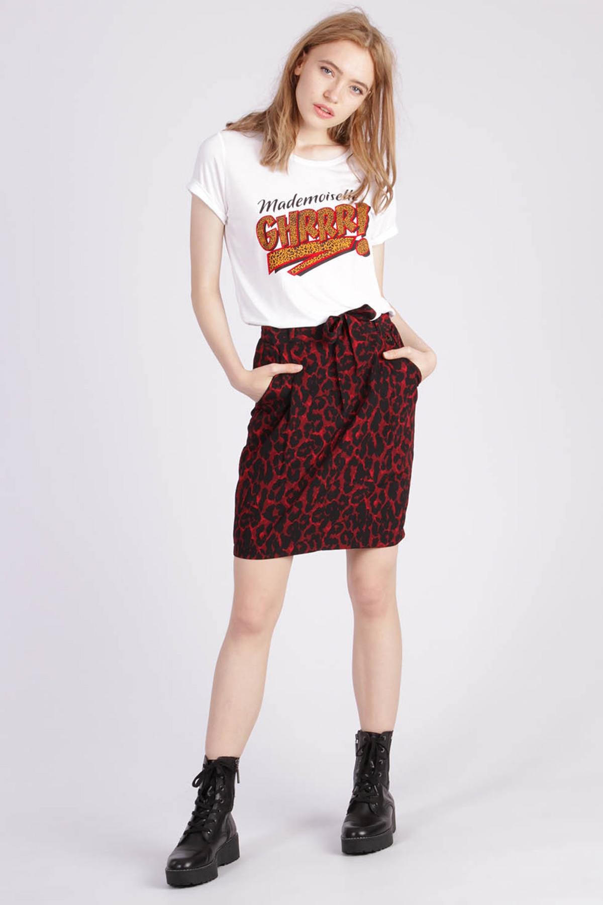 Red animal print pencil skirt - Image n°2