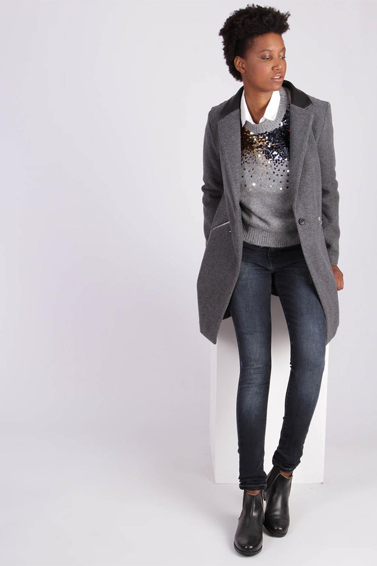 Women's long gray coat - Image n°3