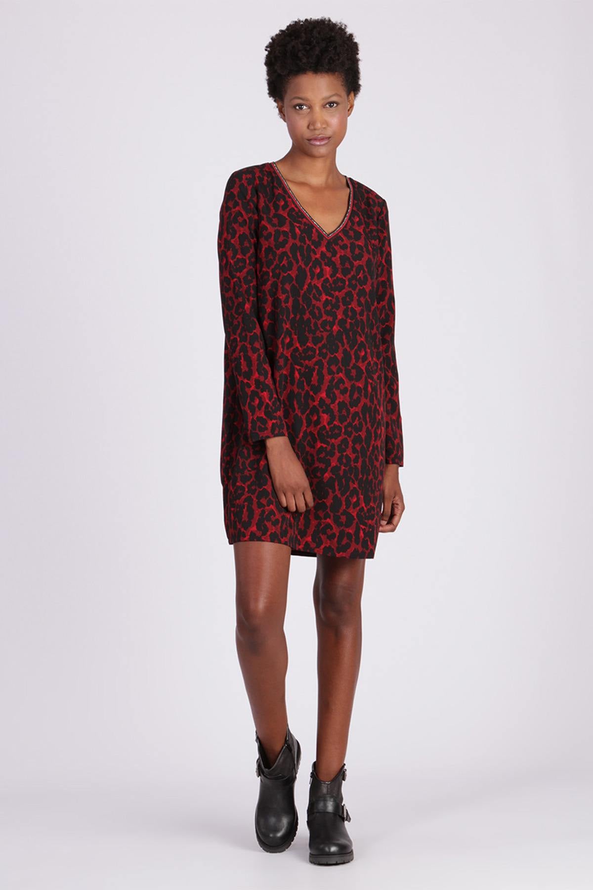 Red printed dress - Image n°1