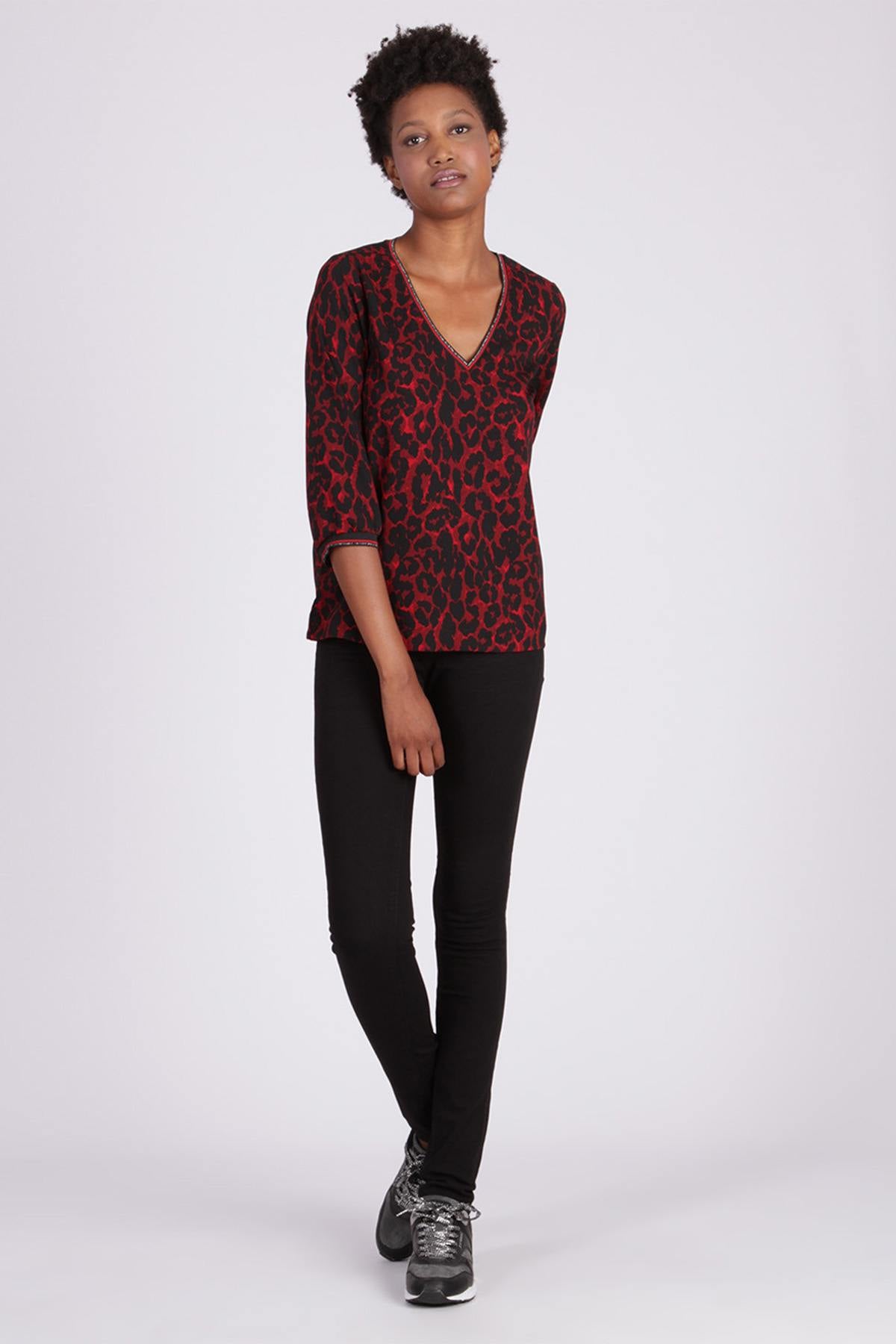 Red printed blouse - Image n°2