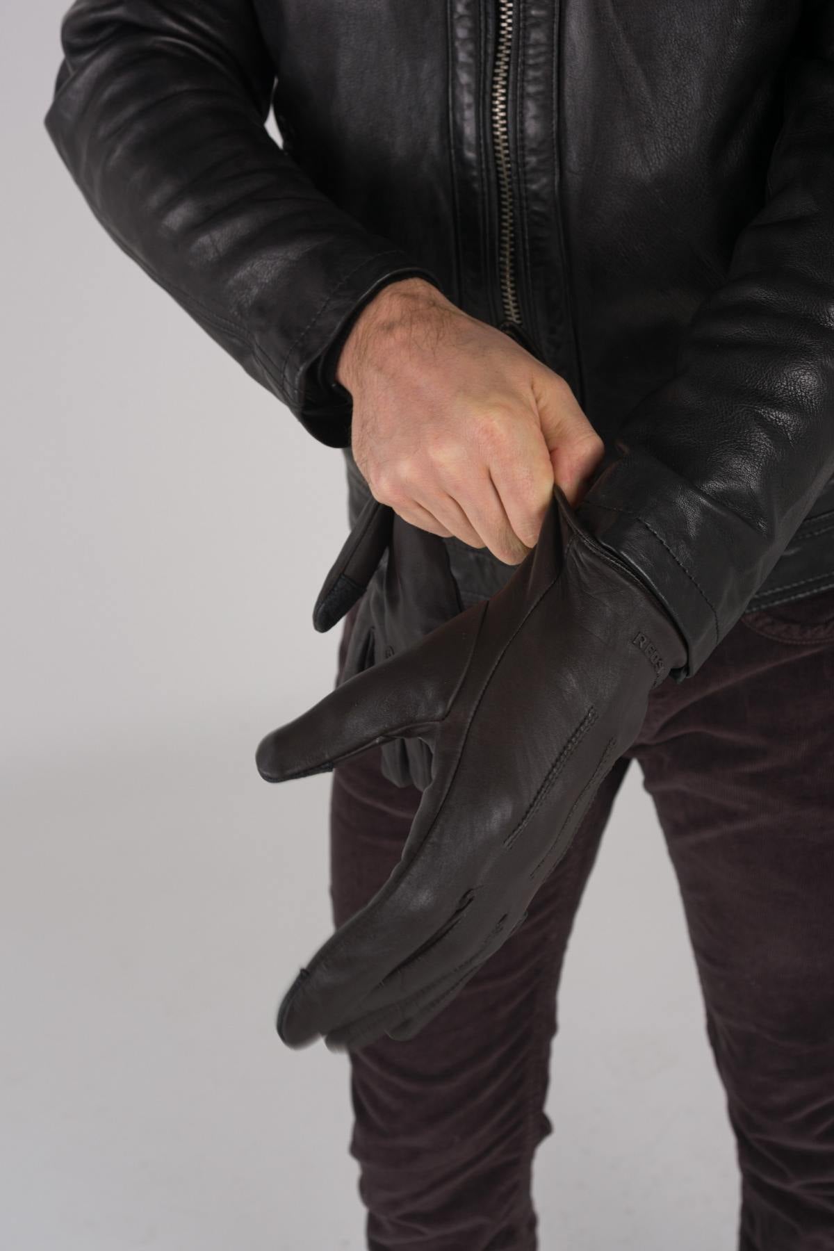 Men's brown leather gloves - Image n°2