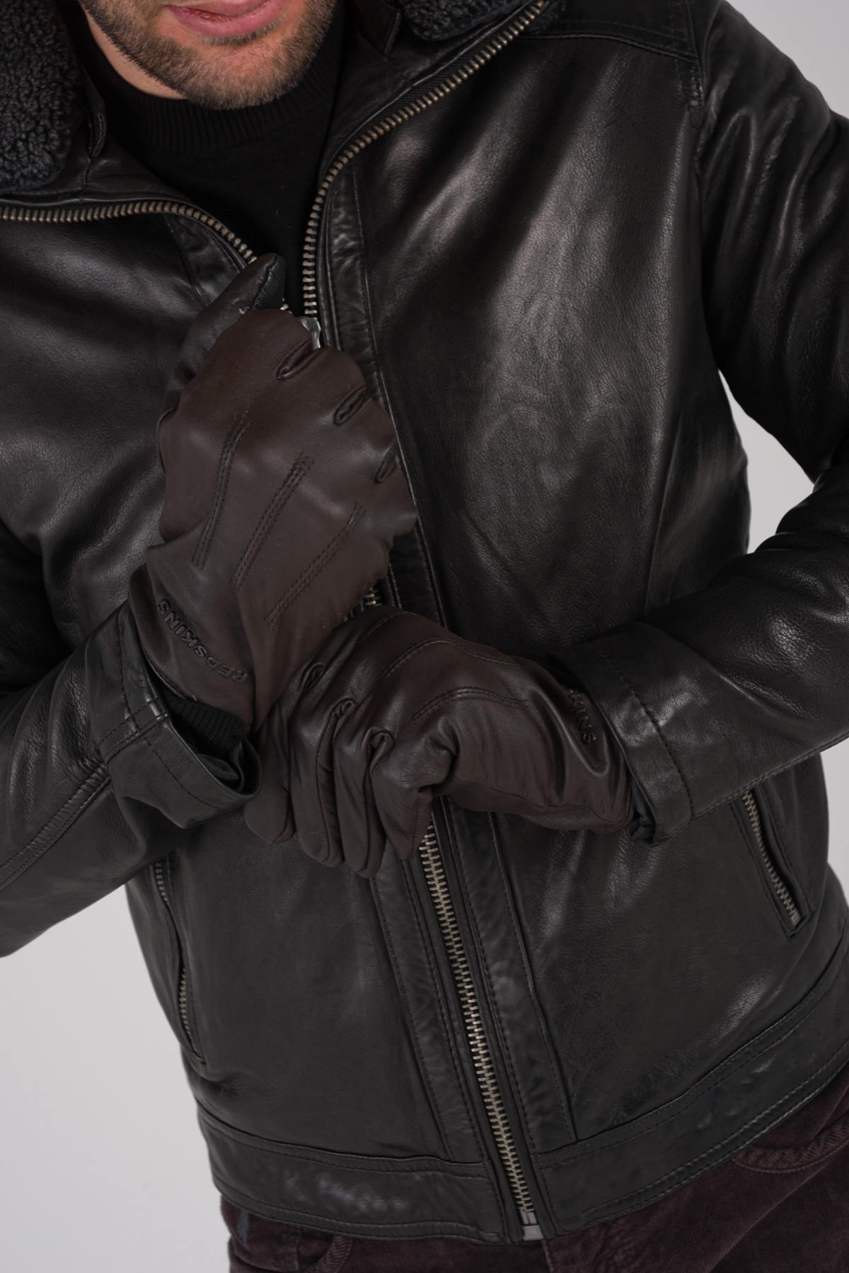 Men's brown leather gloves - Image n°3