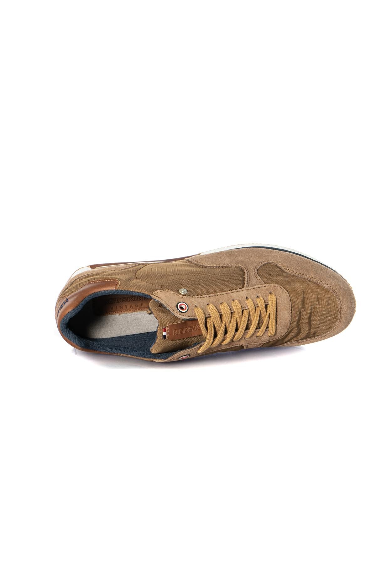 Cognac bi-material velvet effect sneakers - Image n°3