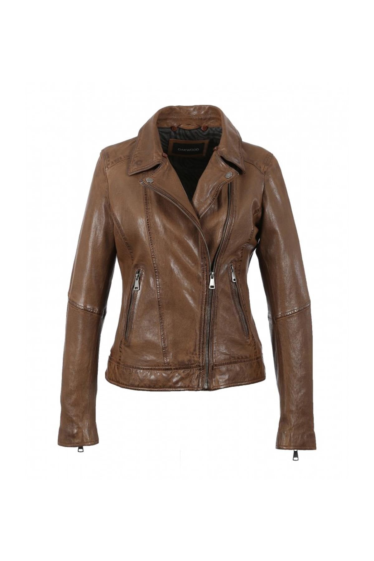 Tan sheepskin leather Biker Jacket - Image n°10