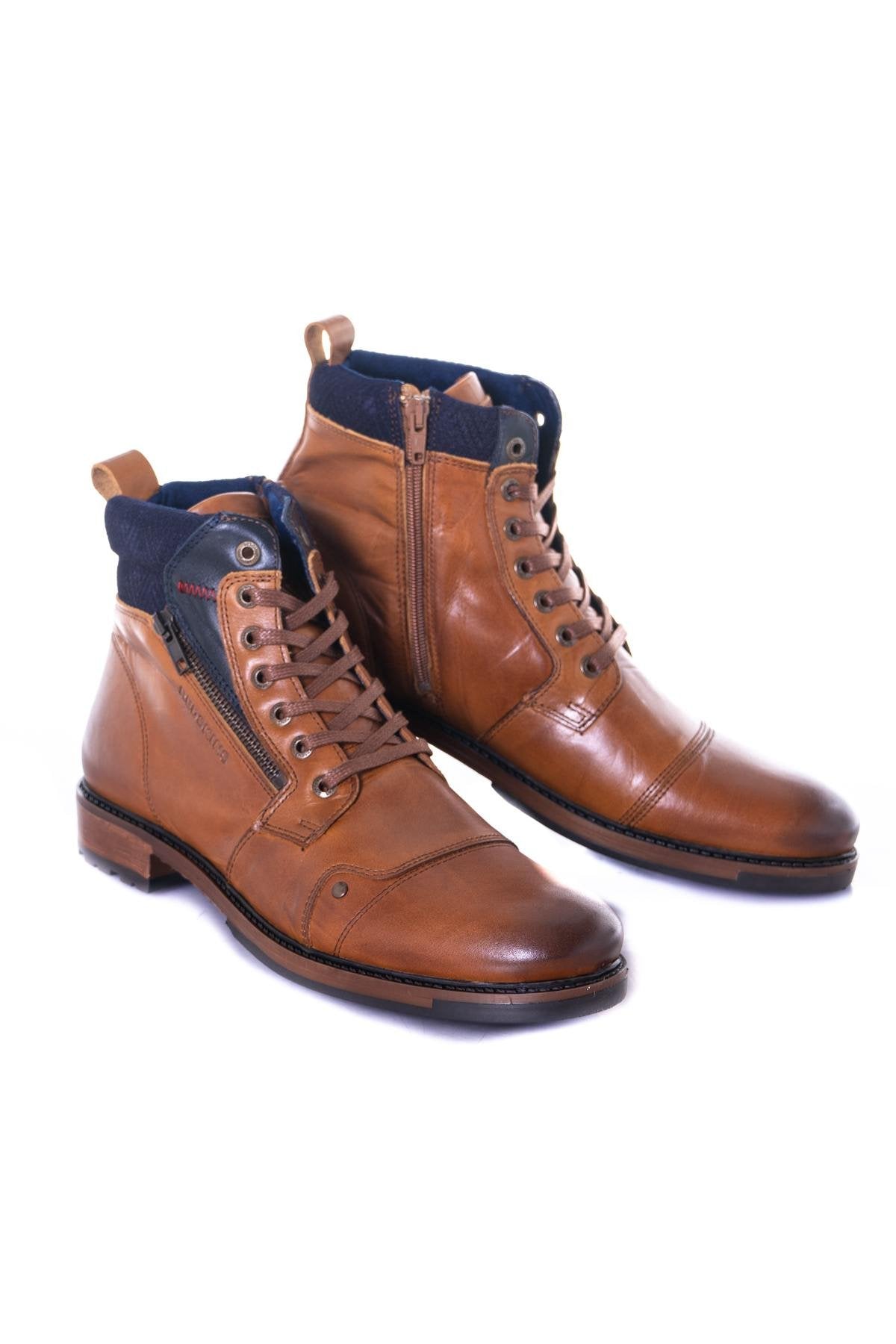 Men's navy cognac boots - Image n°1