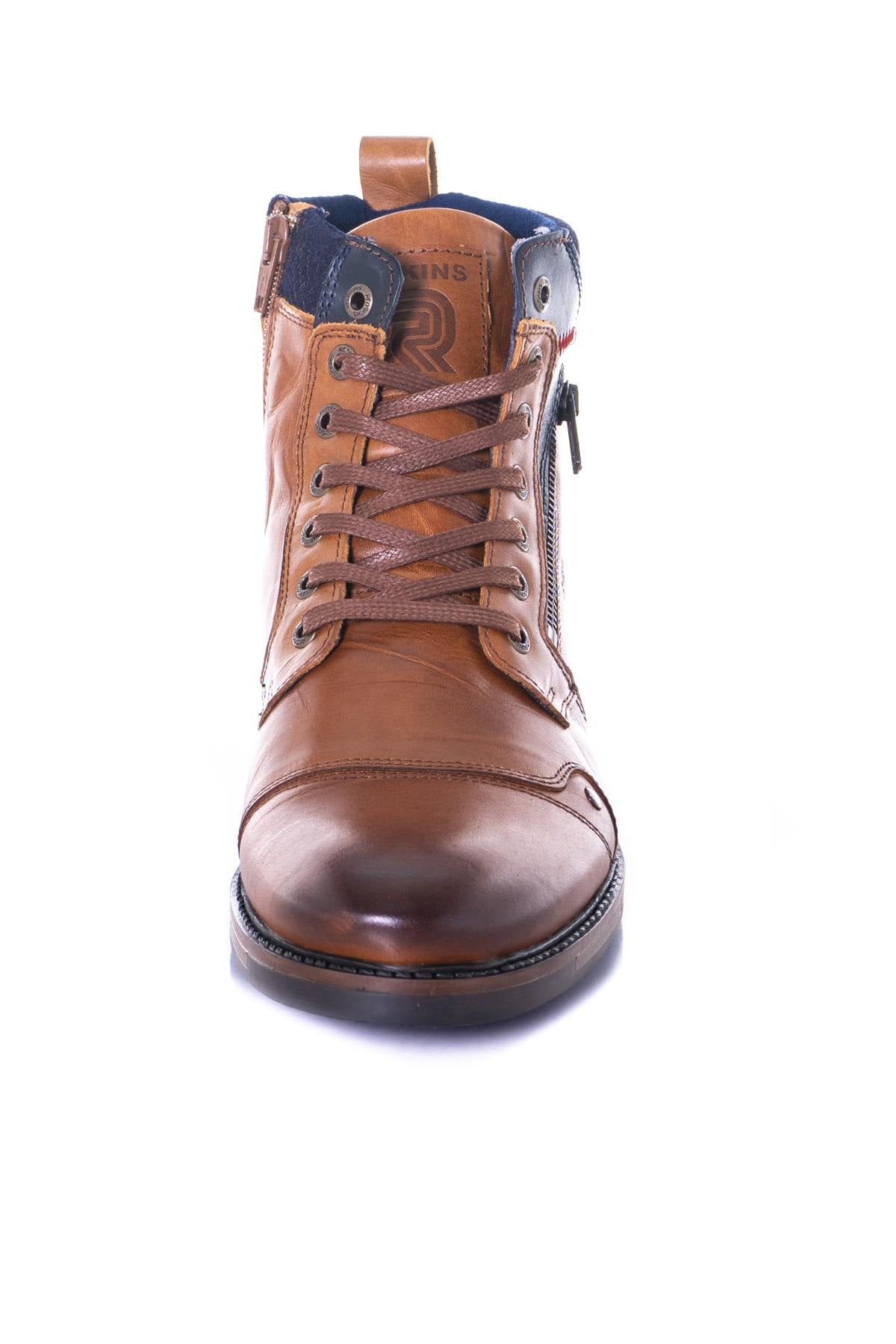 Men's navy cognac boots - Image n°5