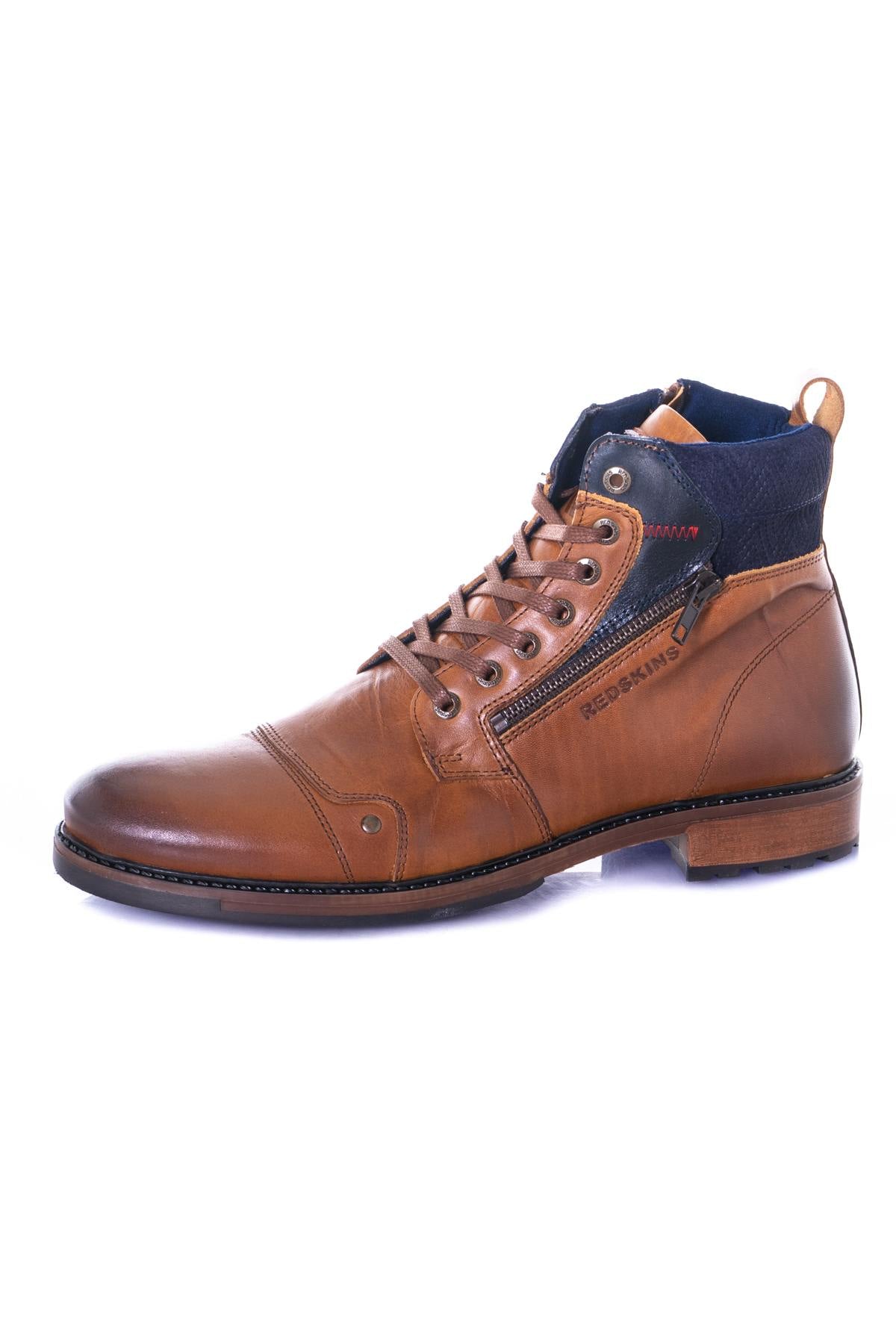 Men's navy cognac boots - Image n°7