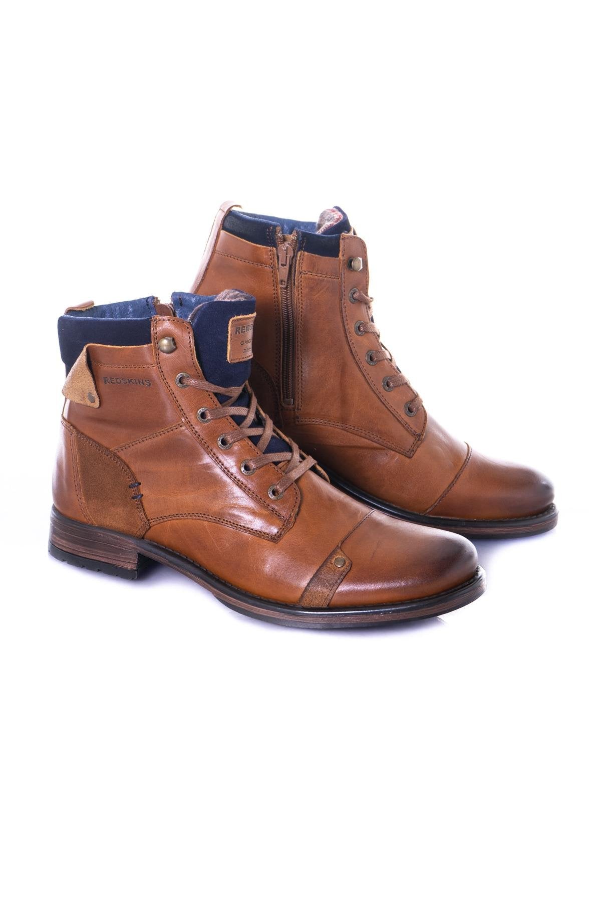 Men's navy cognac boots - Image n°8