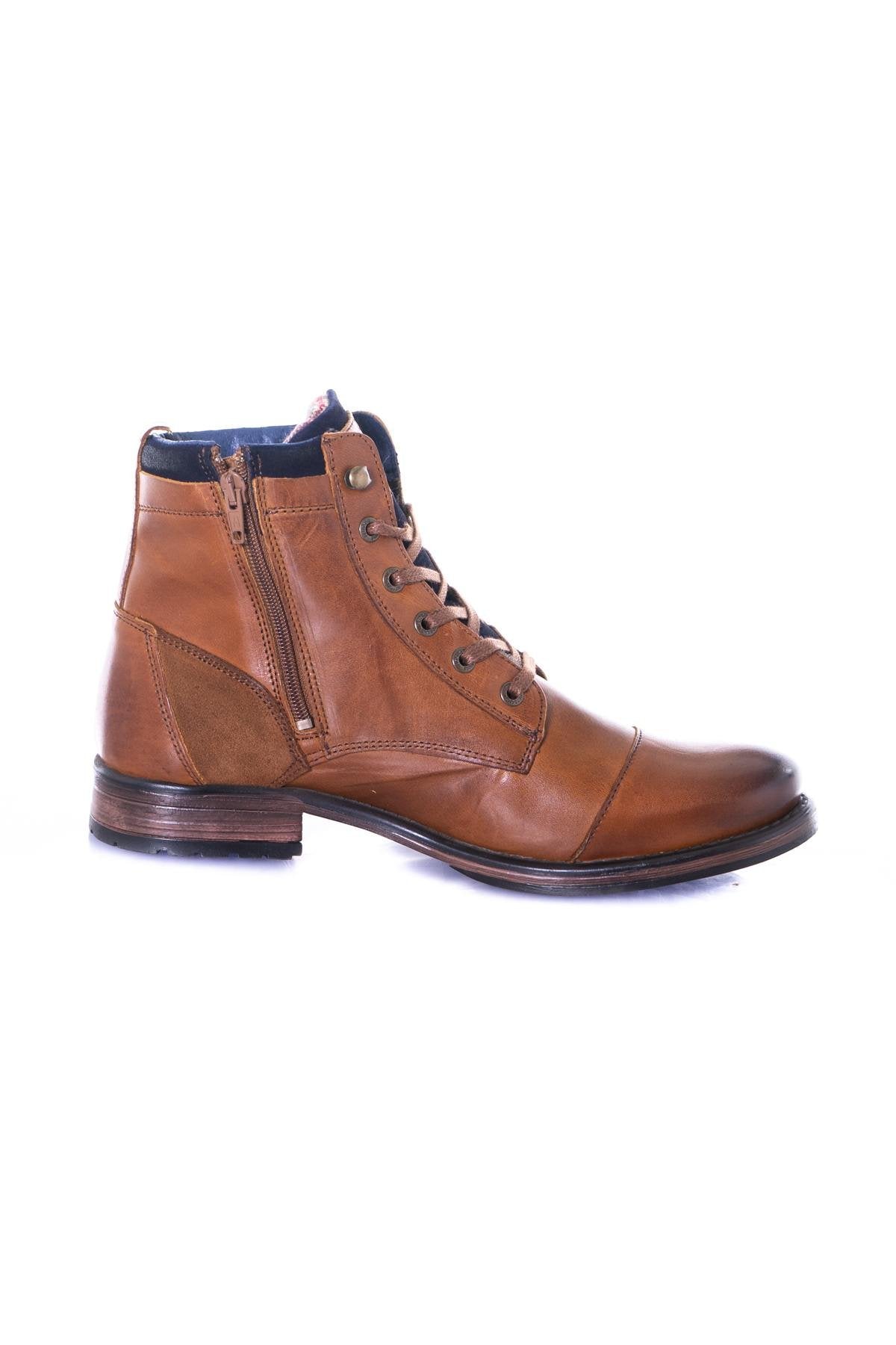 Men's navy cognac boots - Image n°9