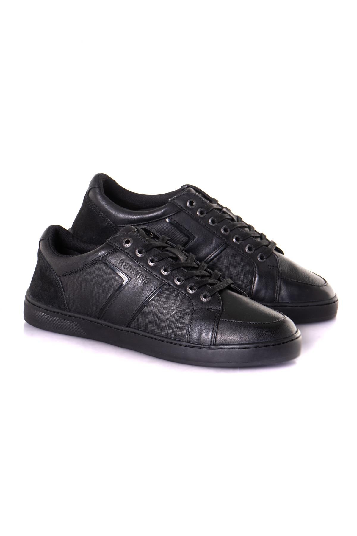 Plain black leather sneakers - Image n°1