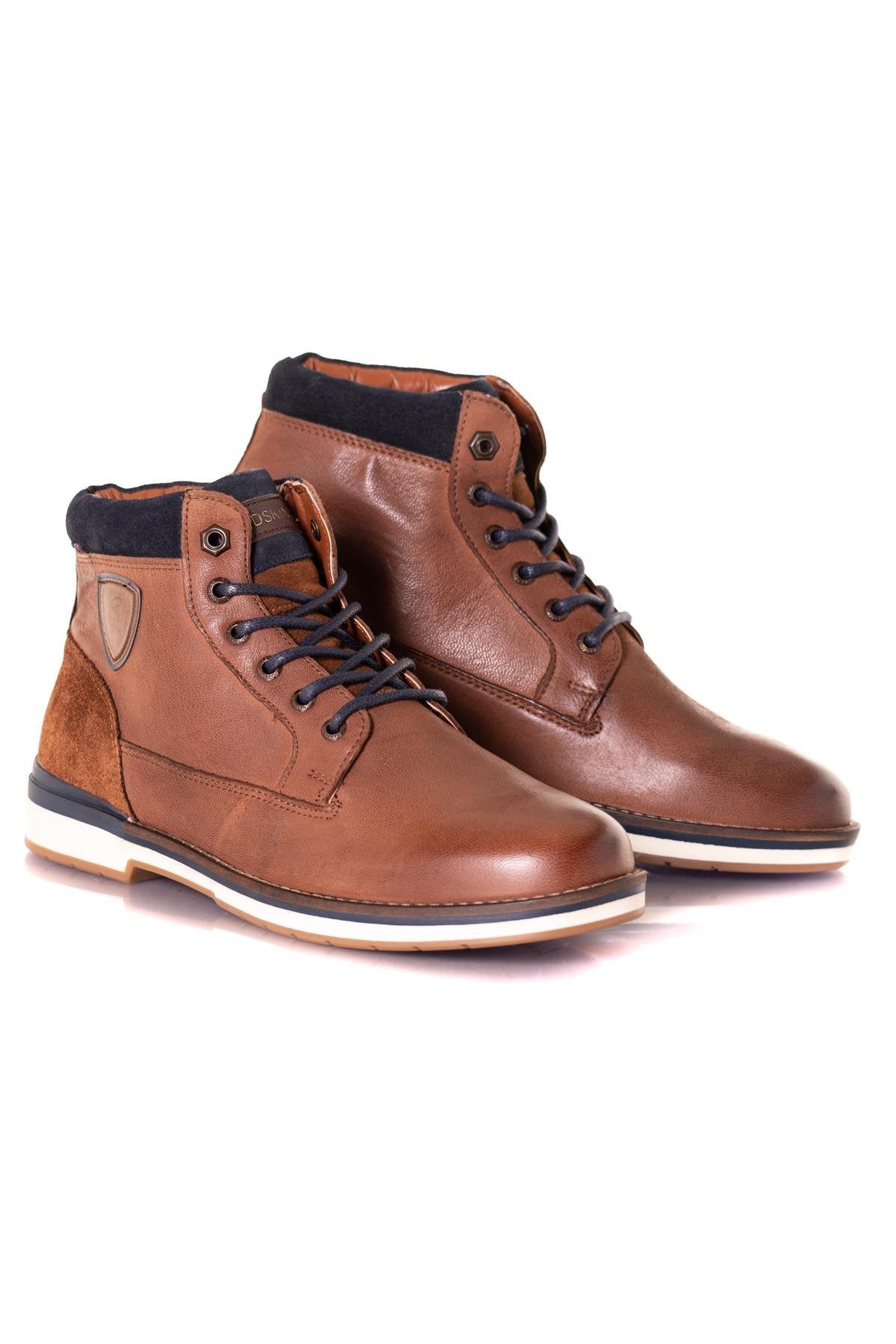 Brown and blue leather boots - Image n°1