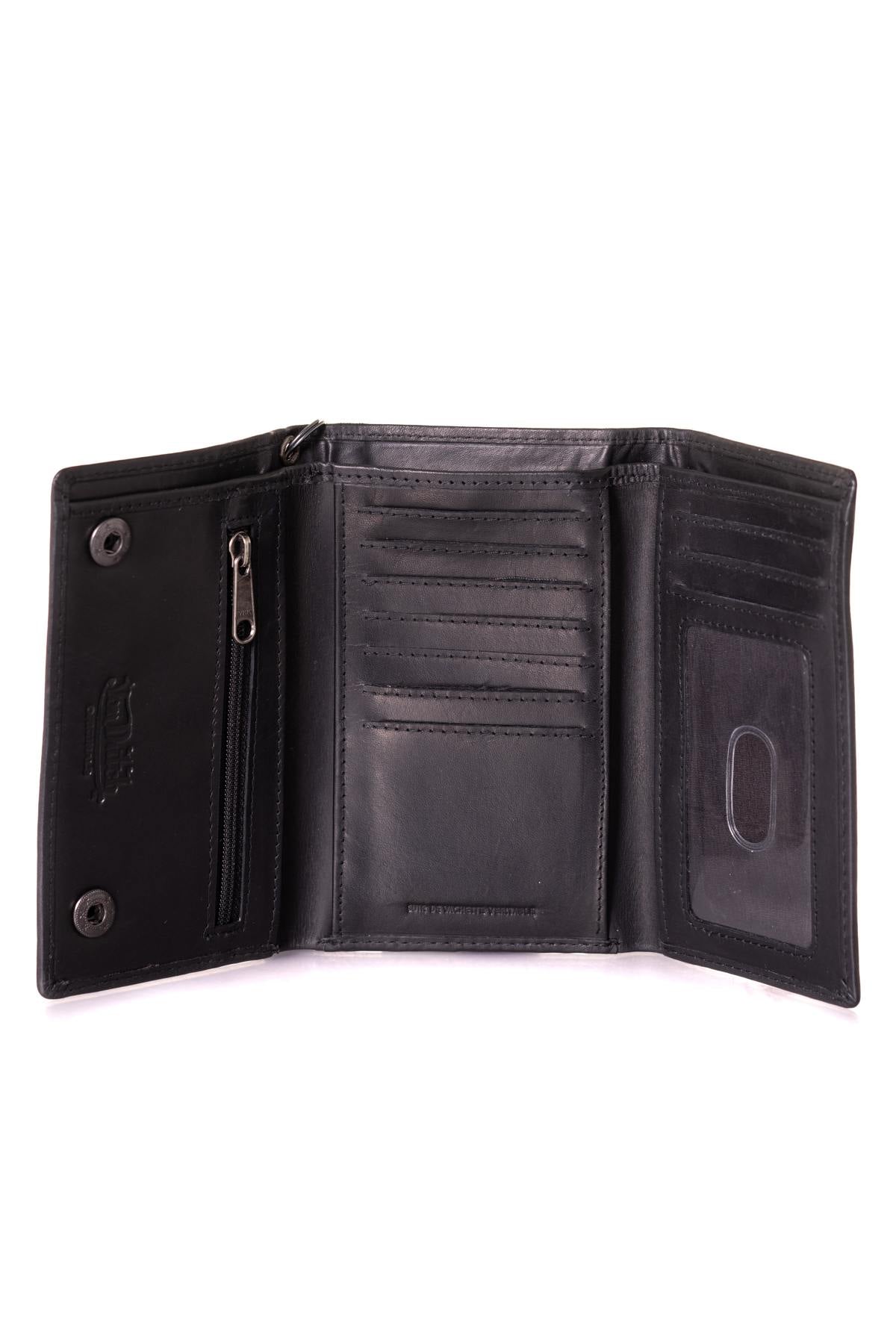 Black cowhide leather wallet with chain - Image n°2