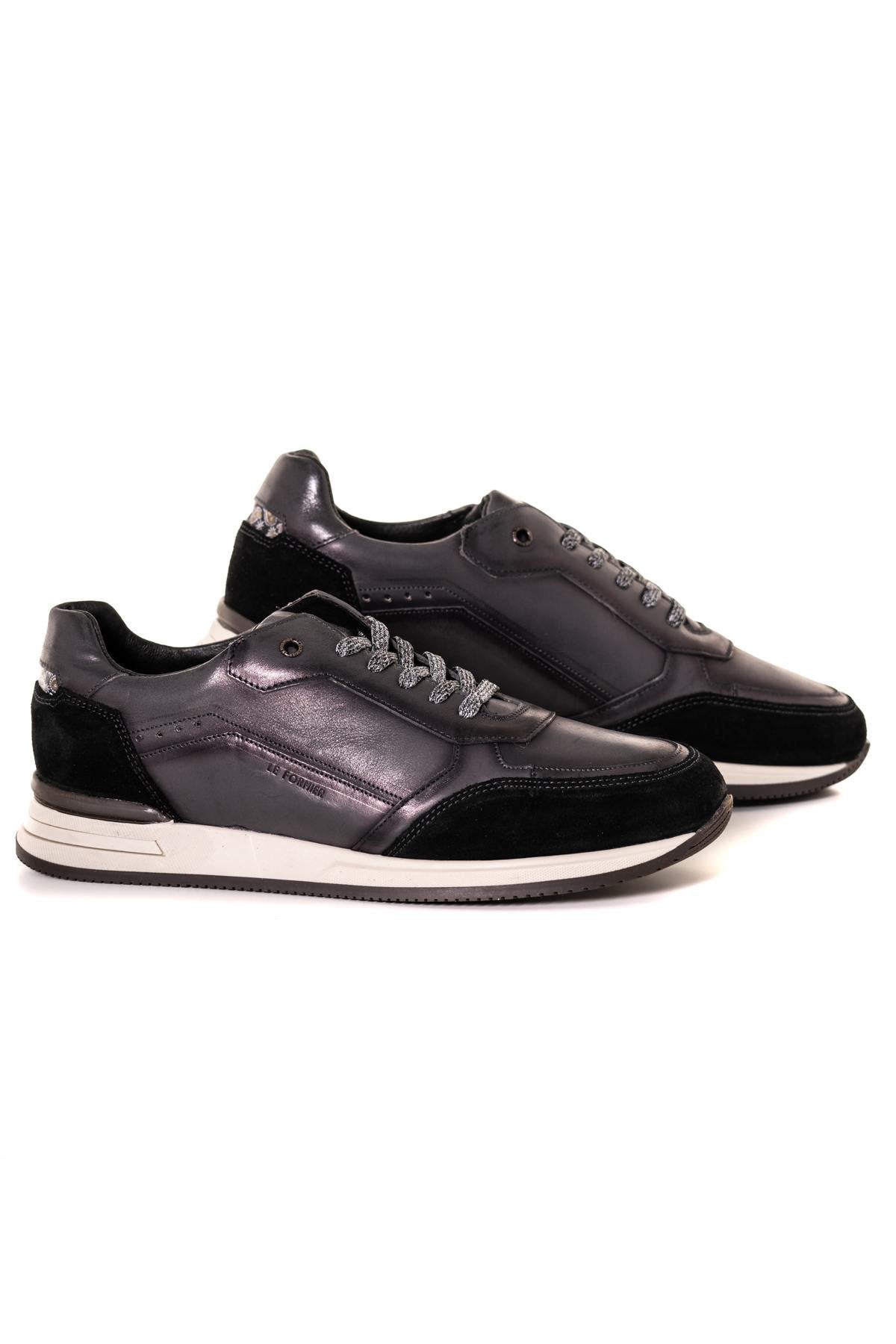 Black leather sneakers made in France - Image n°1