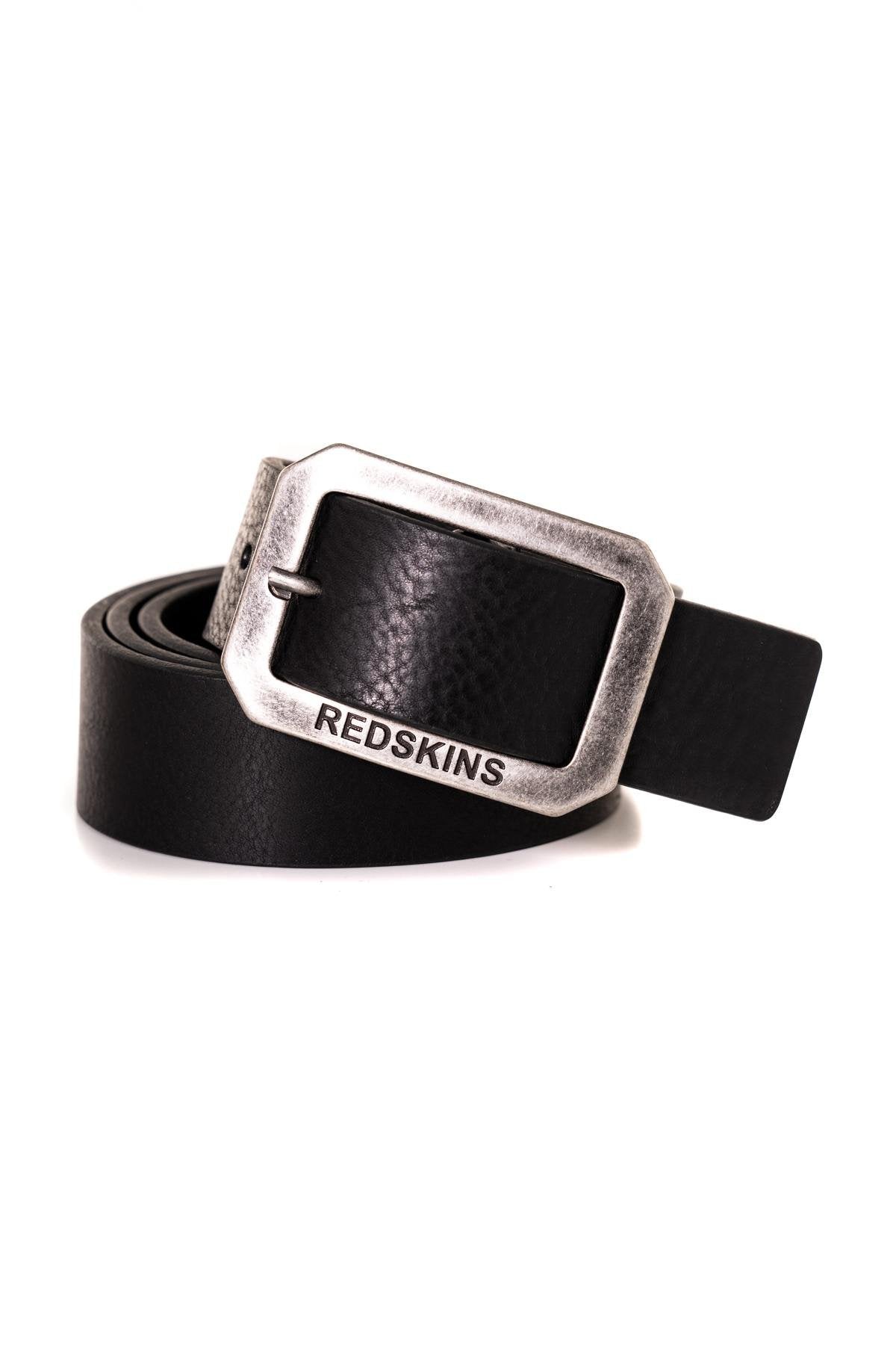 Black men's belt with silver buckle - Image n°1