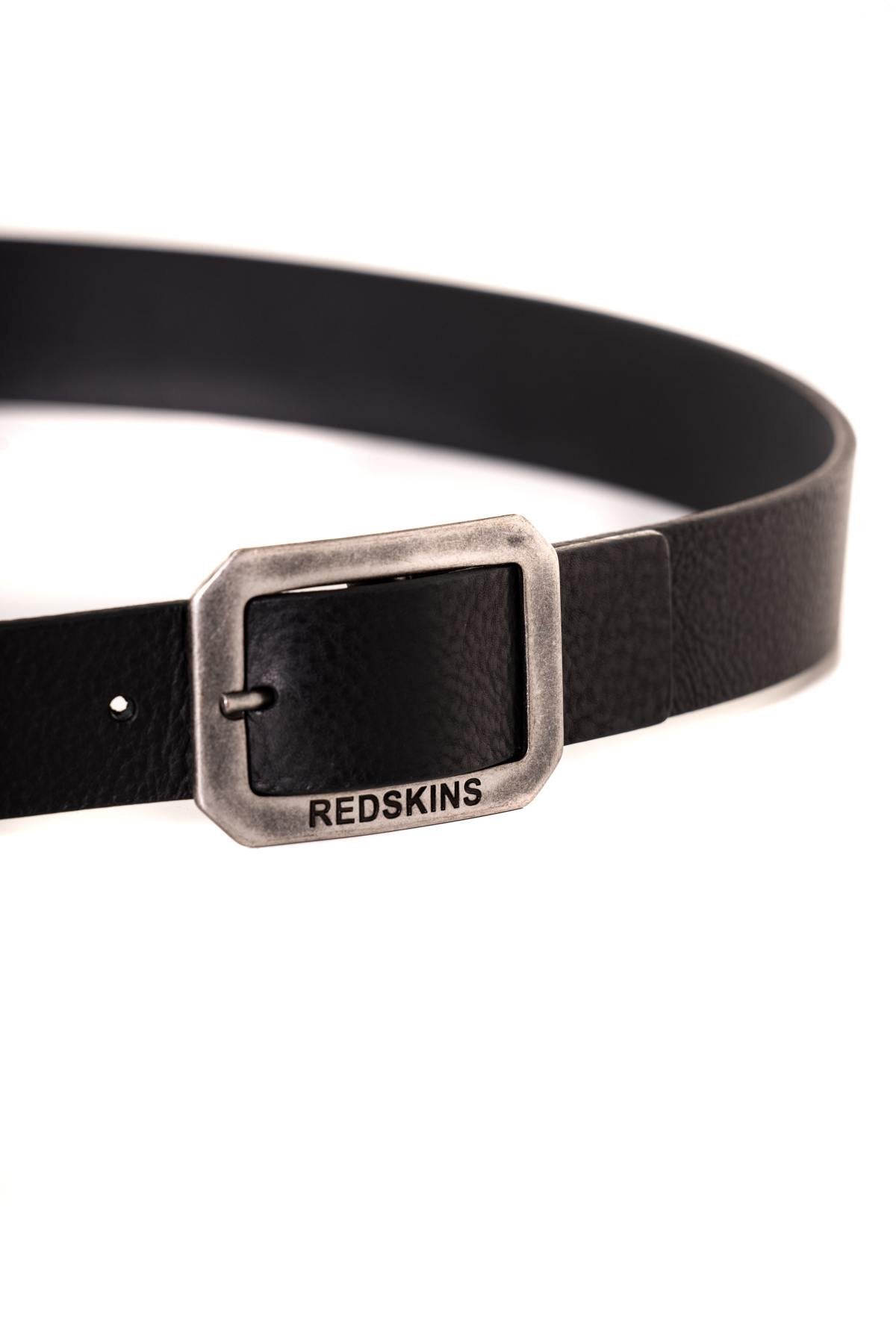 Black men's belt with silver buckle - Image n°2