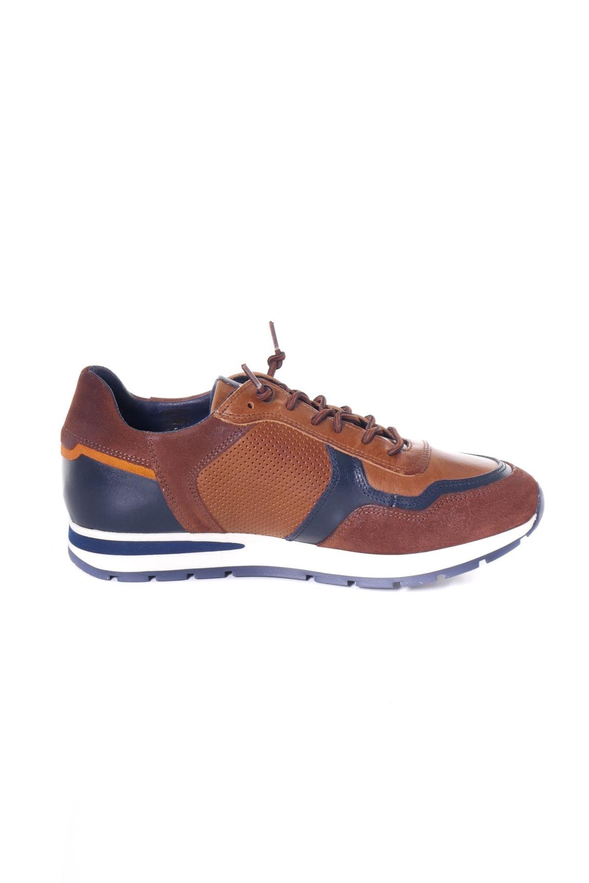 Brown and navy leather sneakers - Image n°2