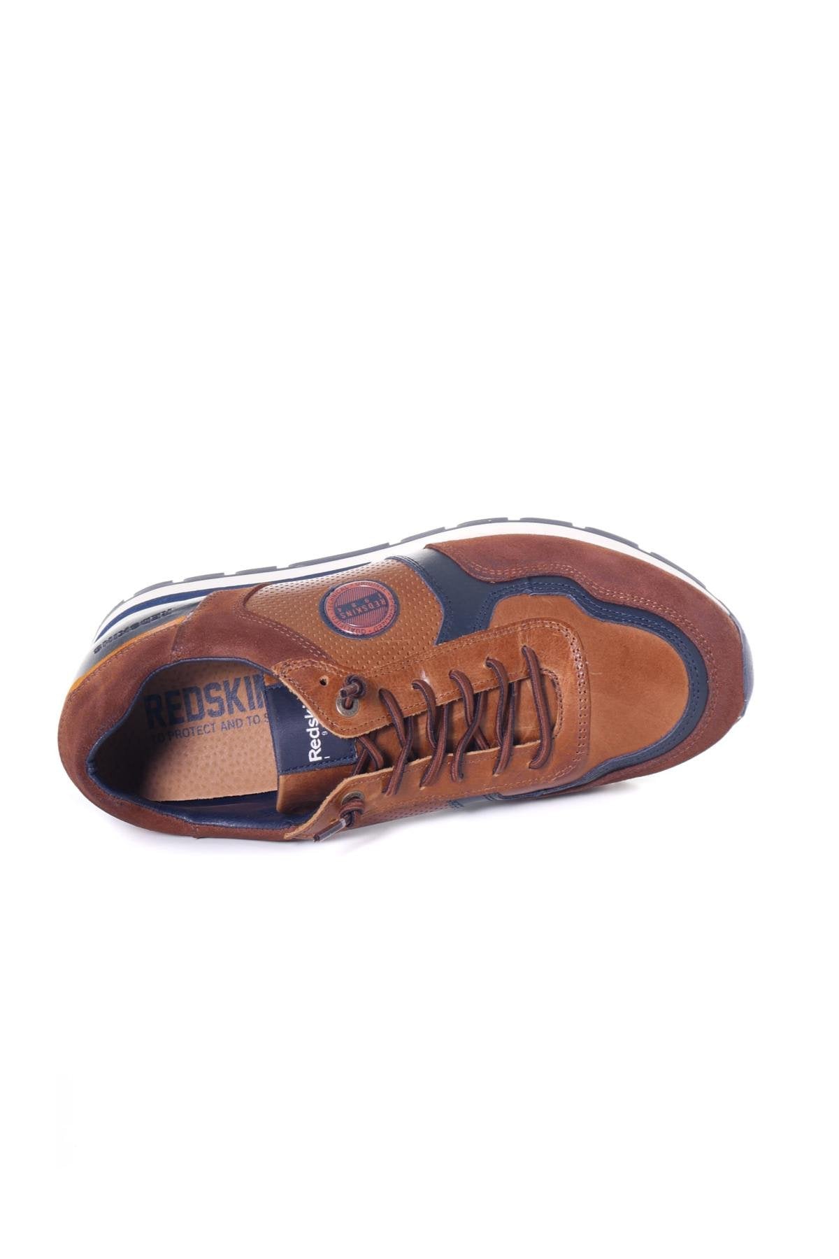 Brown and navy leather sneakers - Image n°3