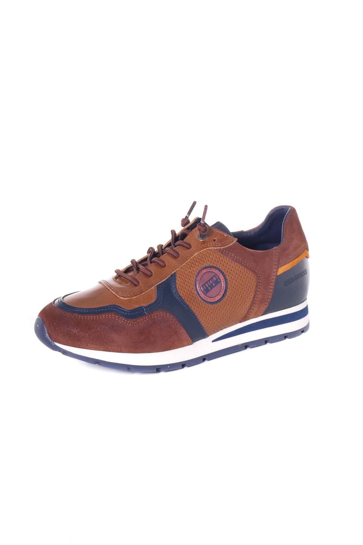 Brown and navy leather sneakers - Image n°7