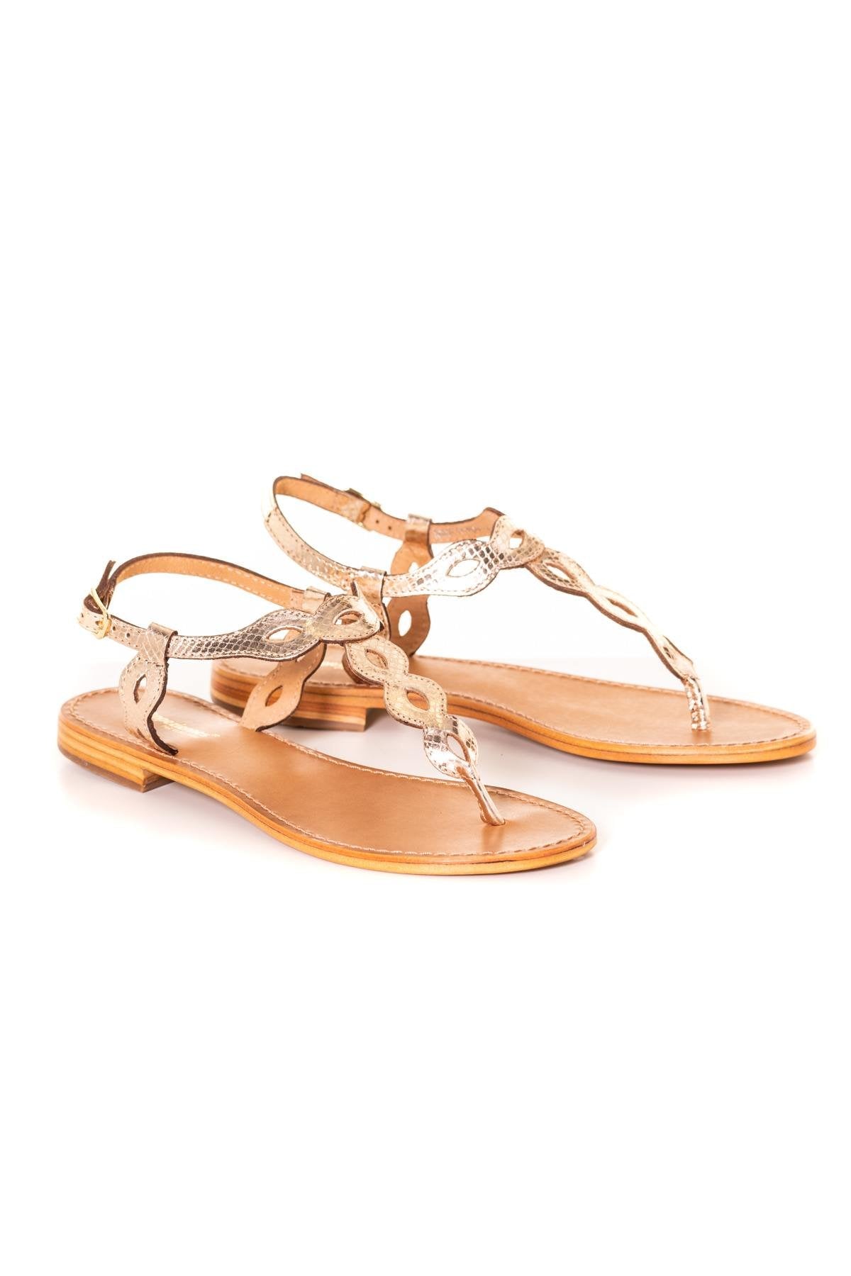 Women's gold/snake flip flops - Image n°1