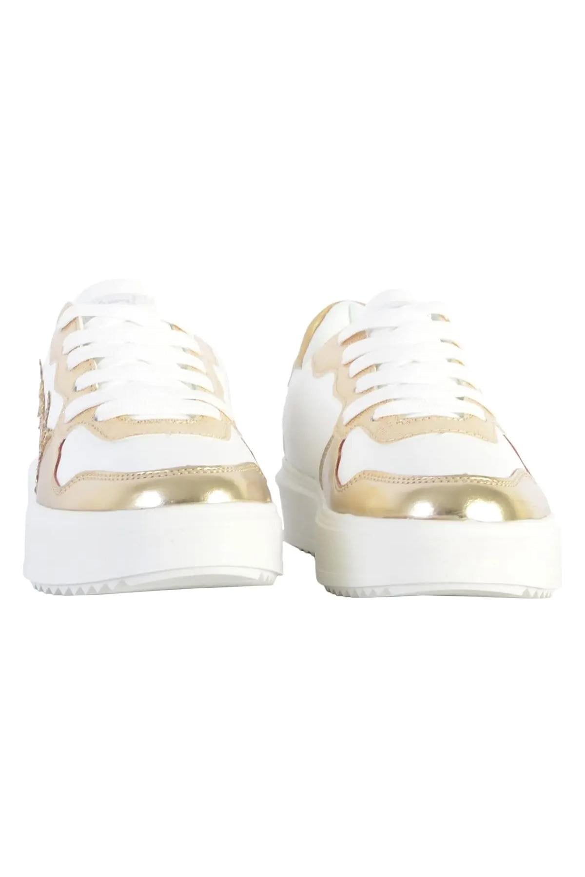 White and gold star pattern sneakers - Image n°3