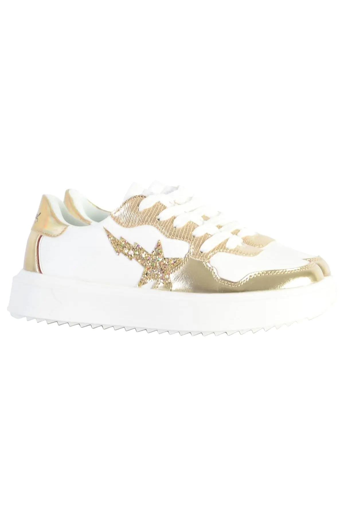 White and gold star pattern sneakers - Image n°1