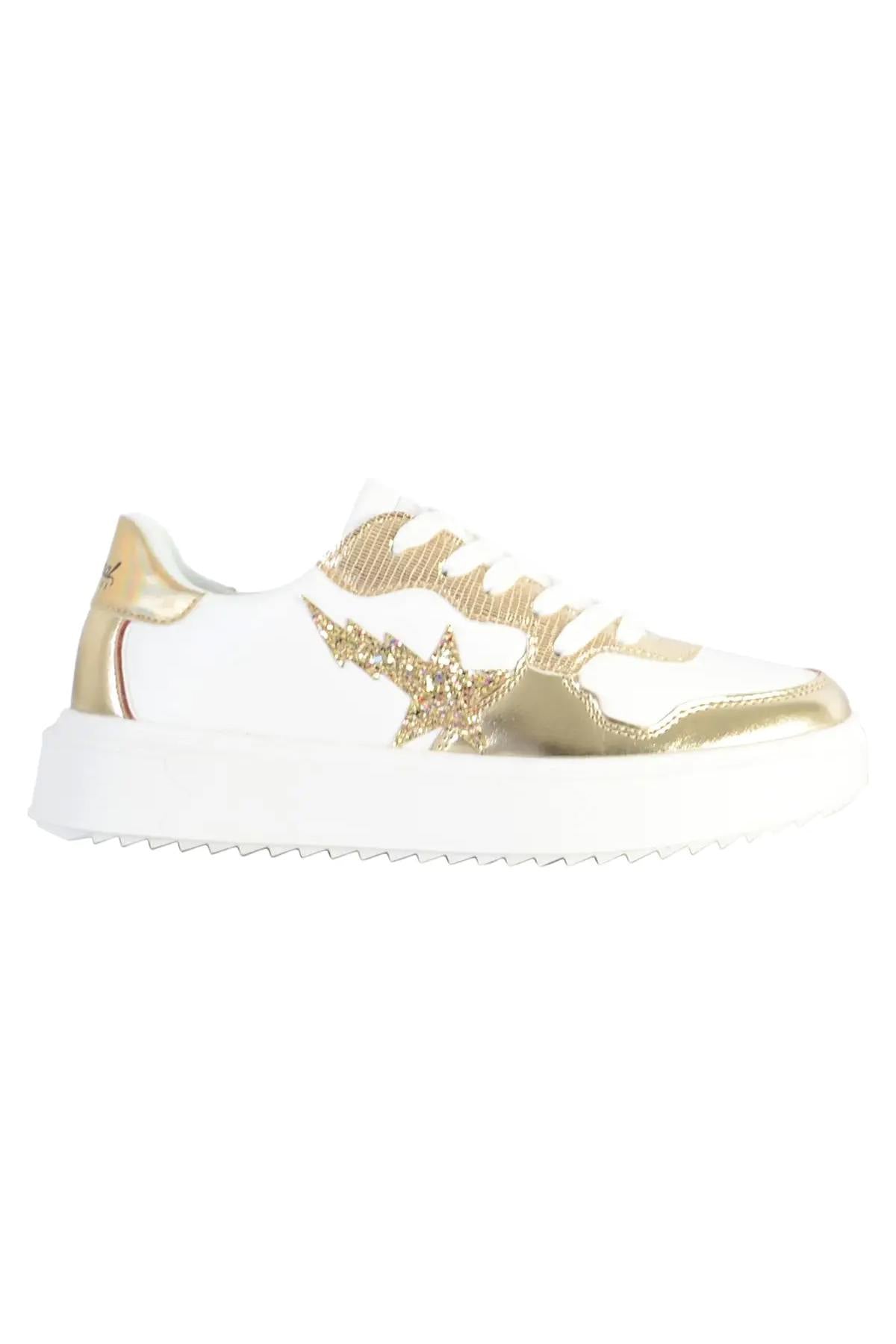 White and gold star pattern sneakers - Image n°2