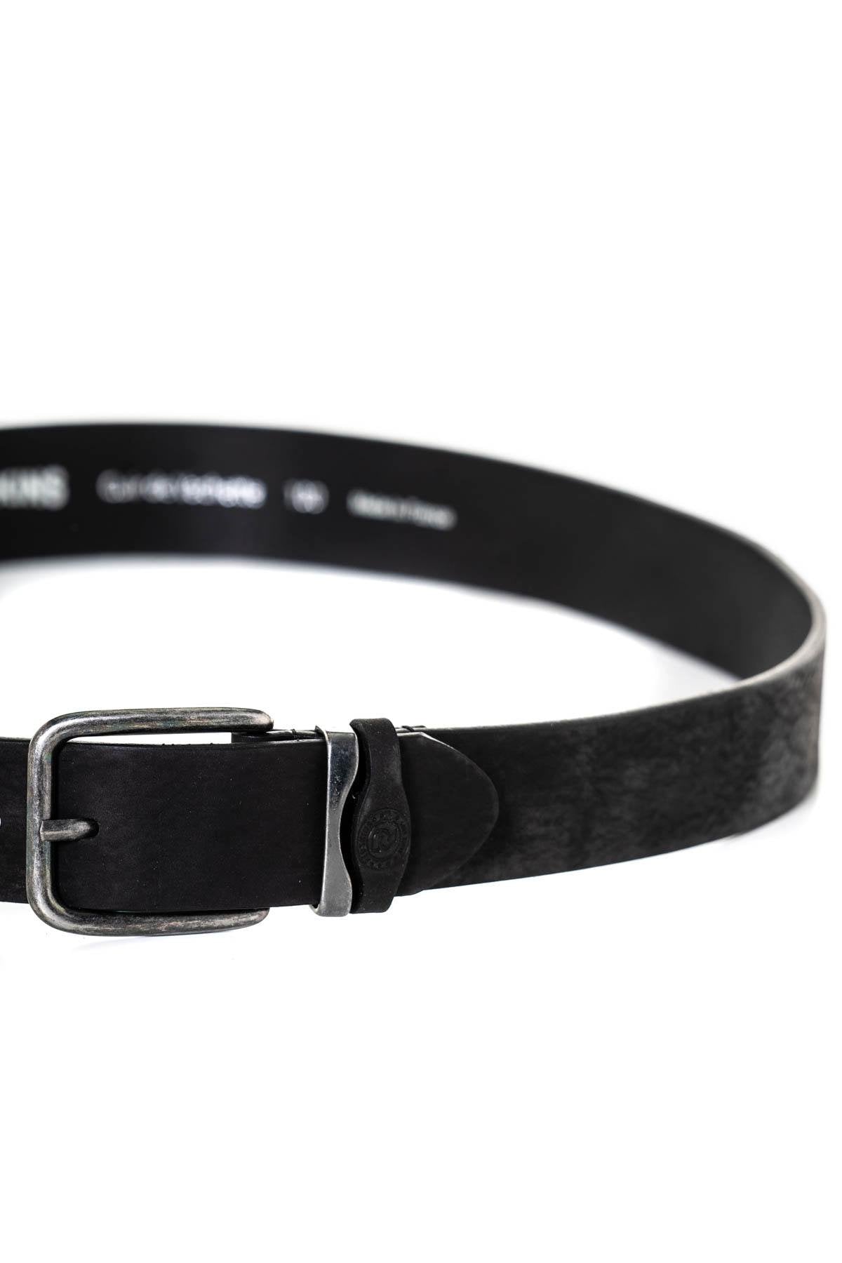 Black leather belt with silver buckle - Image n°2