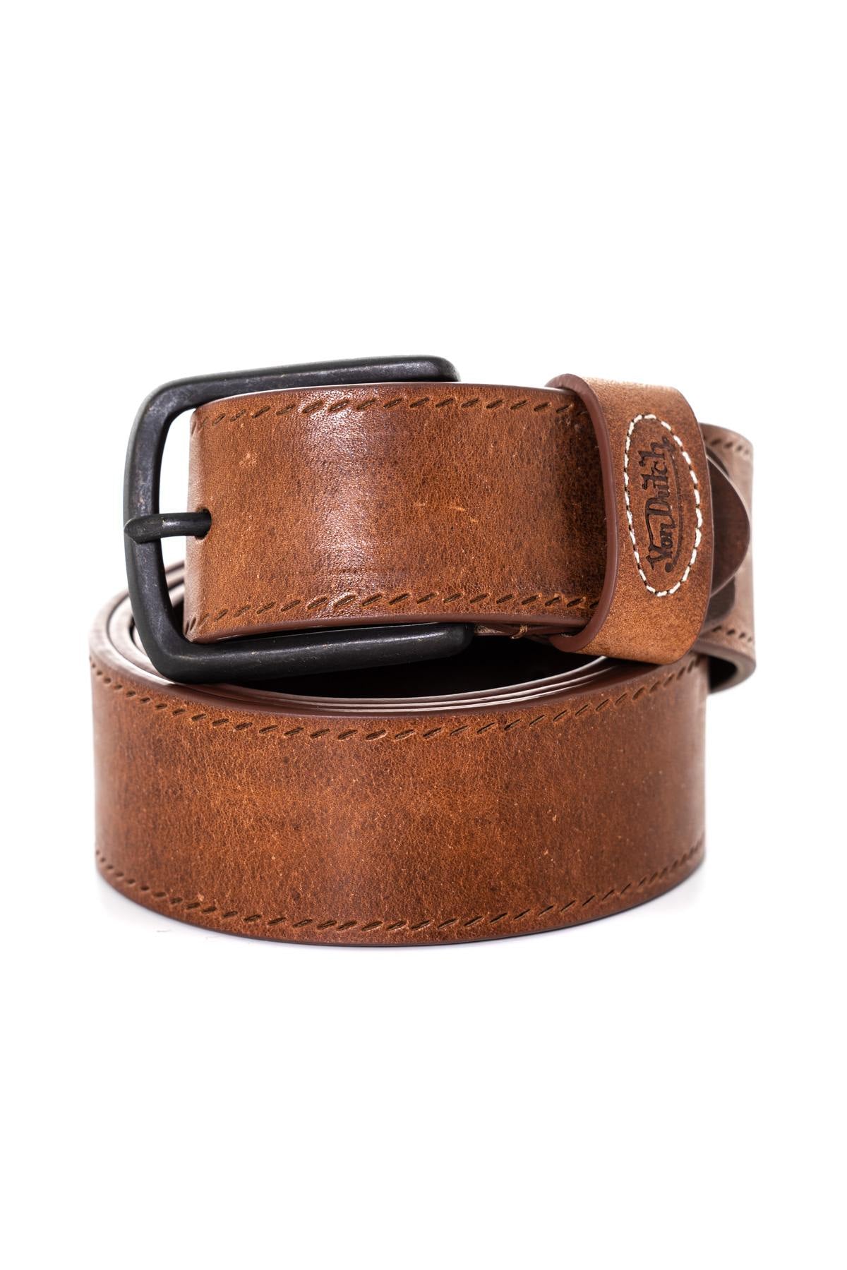 Men's belt in vintage cognac leather - Image n°1