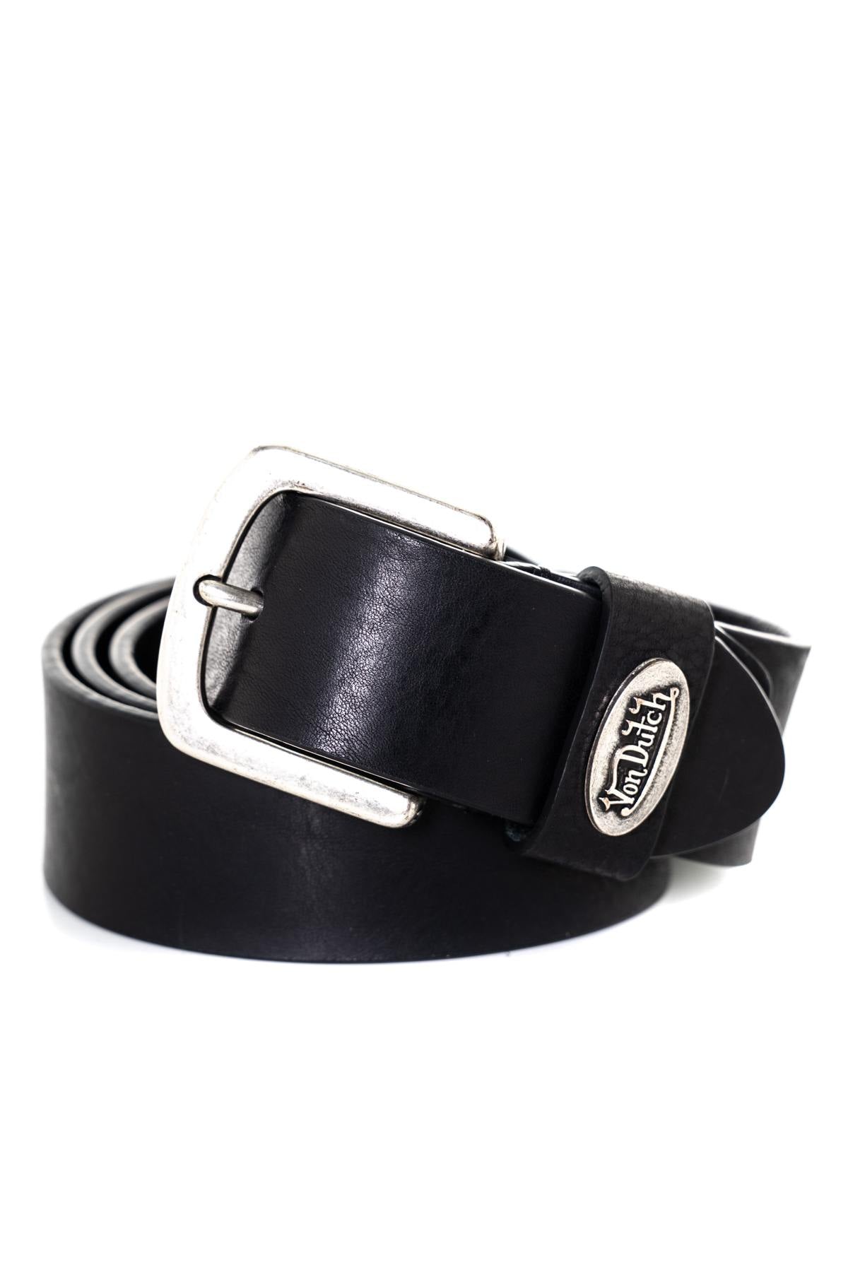 Black genuine leather belt - Image n°1