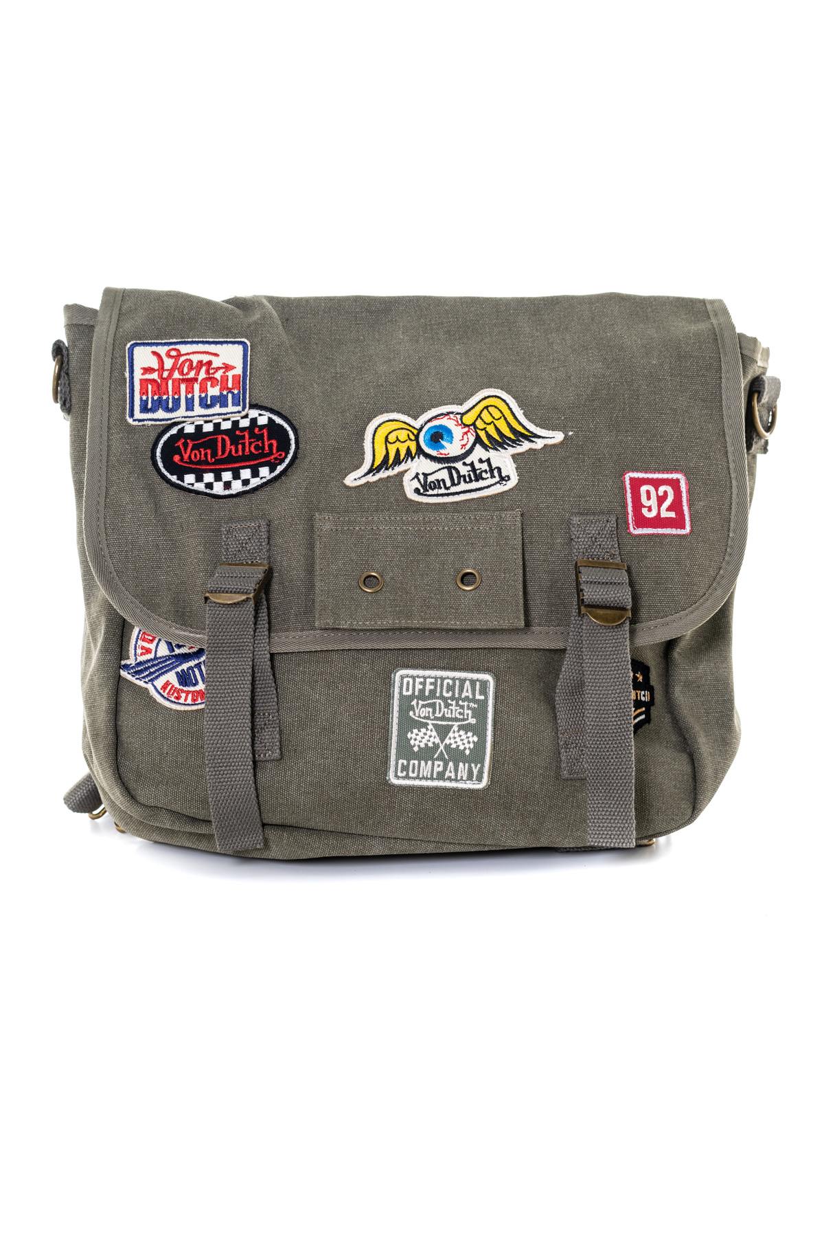 Khaki satchel bag with biker patches - Image n°1