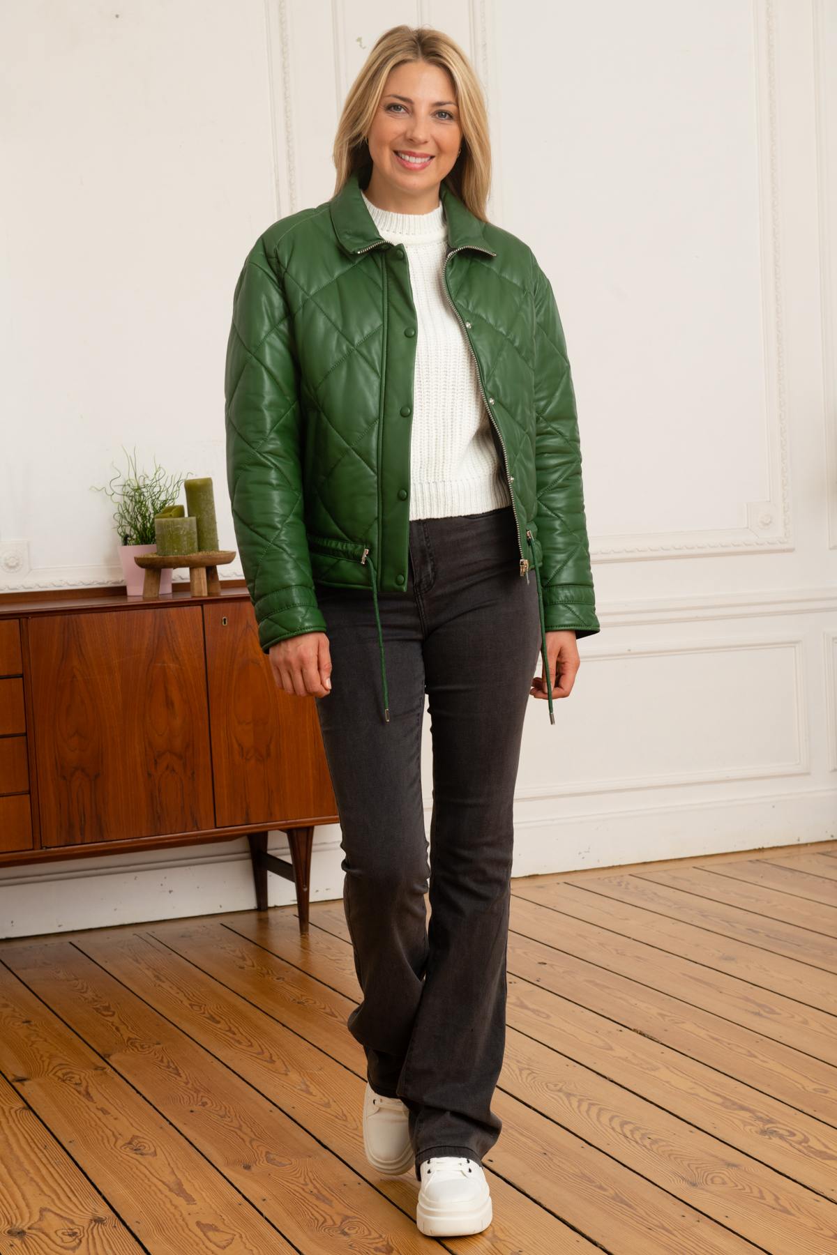 Emerald quilted leather jacket - Image n°2