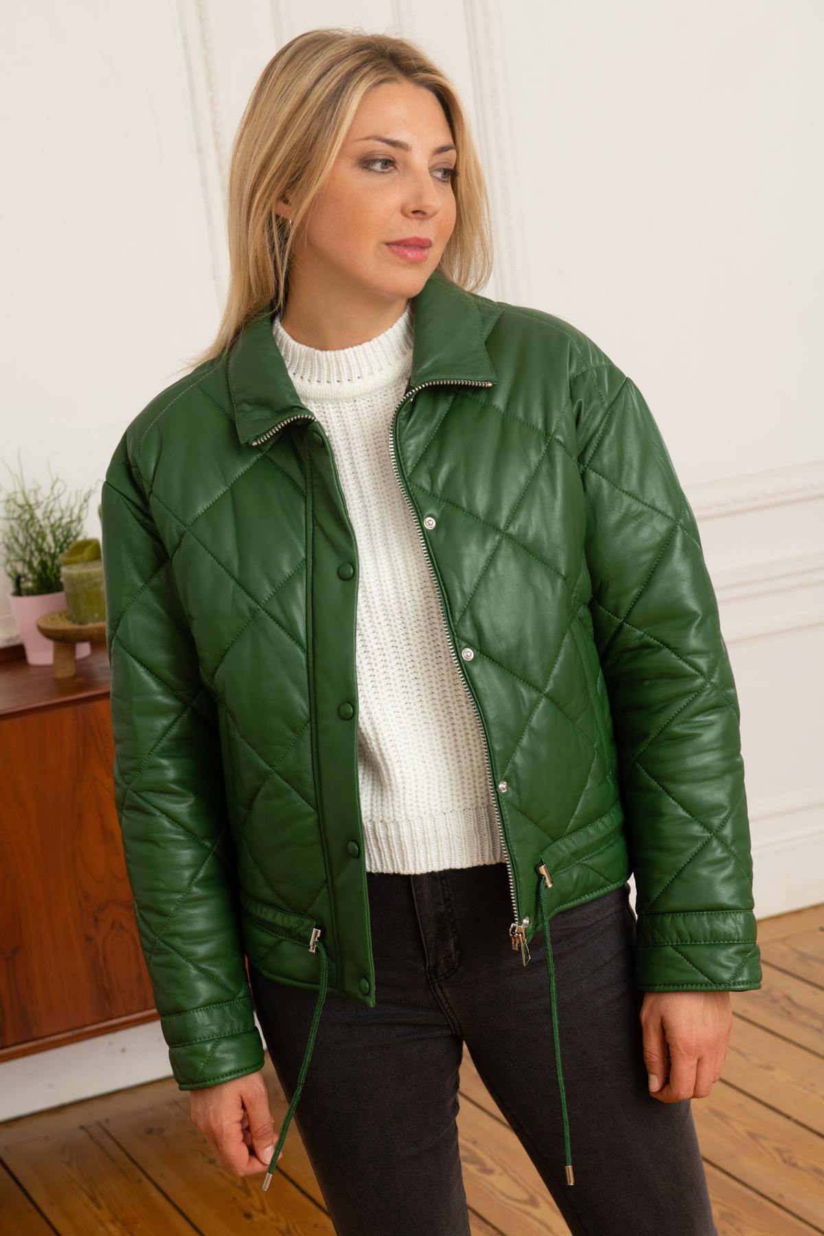 Emerald quilted leather jacket - Image n°7